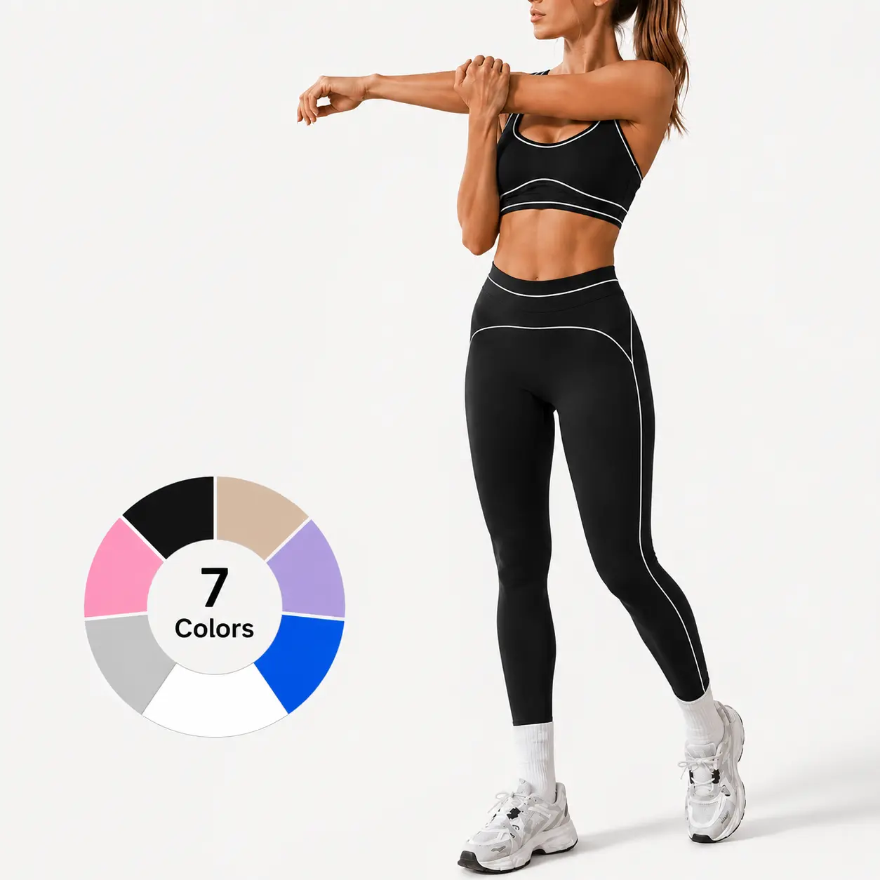 Women's 2-Piece Sports Clothing Set, Modern Minimalist Style, Stretchy Fabric, Slim-Fit Leggings with Shock-Absorbing Sports Bra for Gym, Yoga
