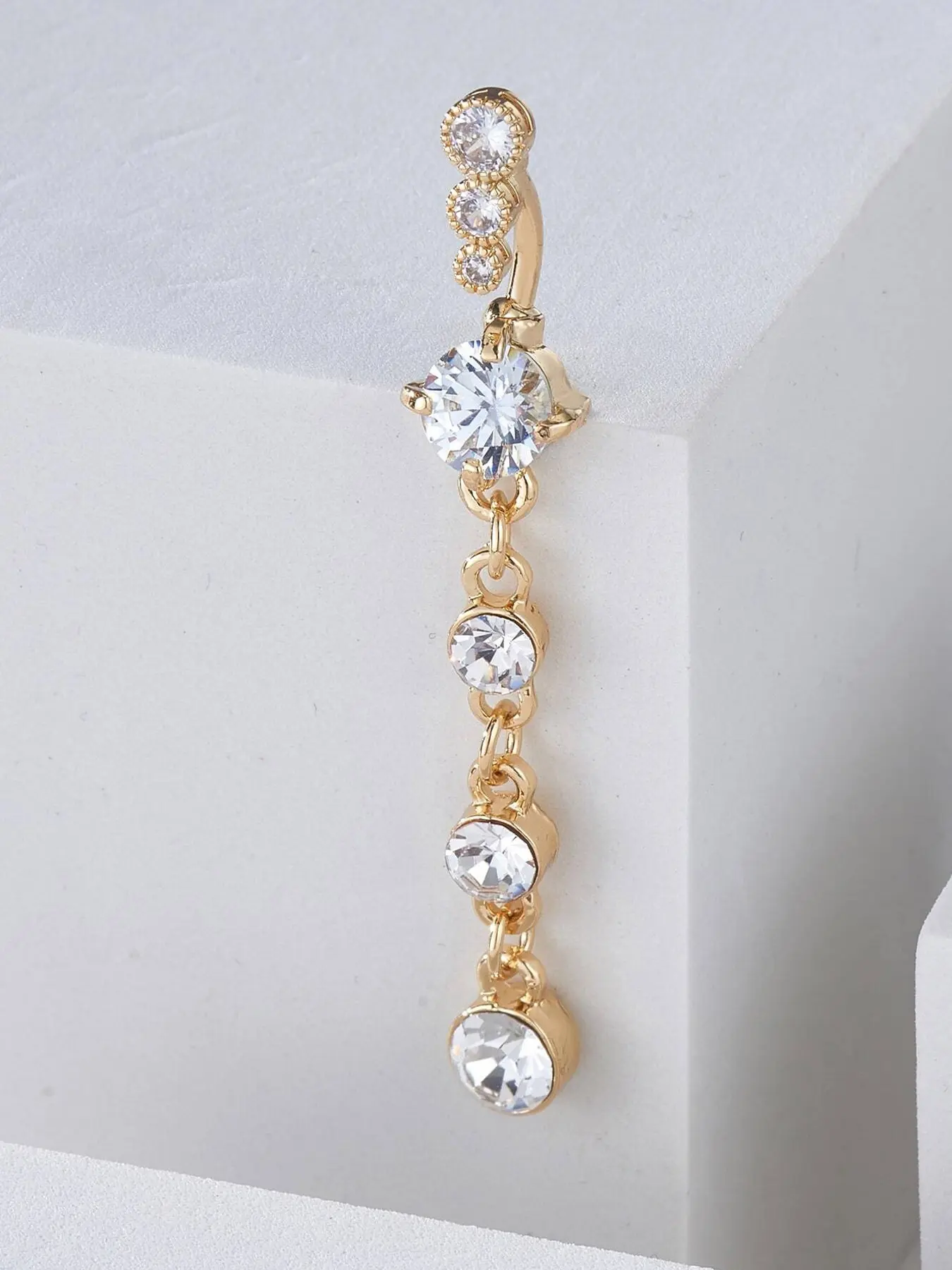 Fashion Cubic Zirconia Belly Button Ring, Multi-Layer Micro-Pave Long Belly Ring, Body Piercing Jewelry, Trendy Accessory for Women, Navel Ring
