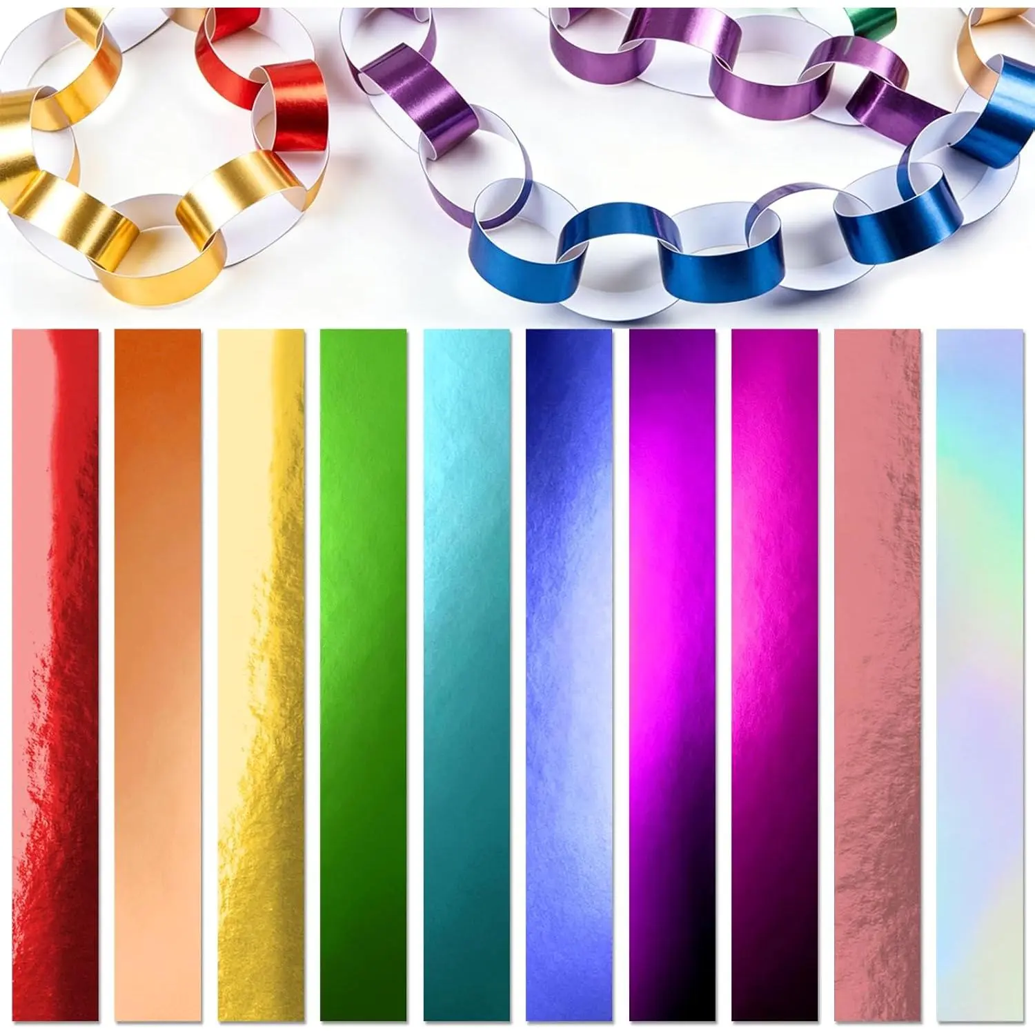 650 Sheets Metallic Construction Paper Chain Strips Garland 1 x 8 Inches | Paper Chain DIY Construction for Wedding Birthday Party Decorations DIY Craft Supplies