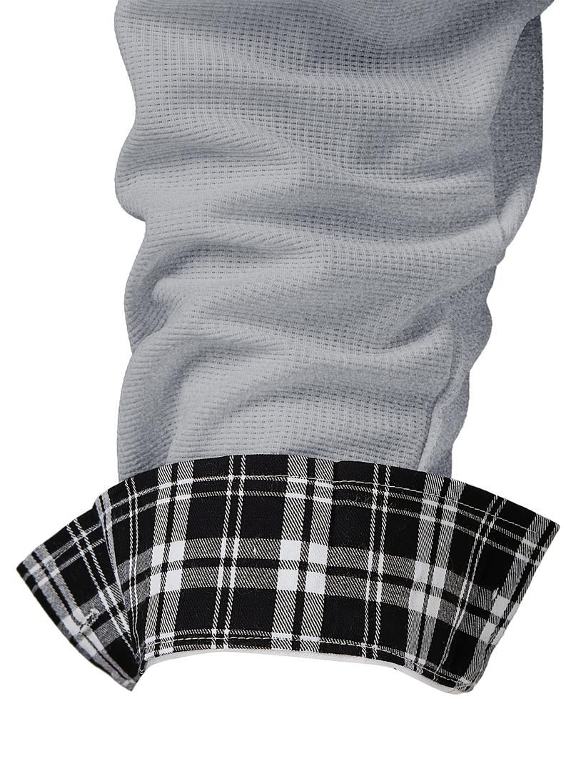 Men's textured waffle grid splicing grid metal design button long sleeved outdoor casual shirt