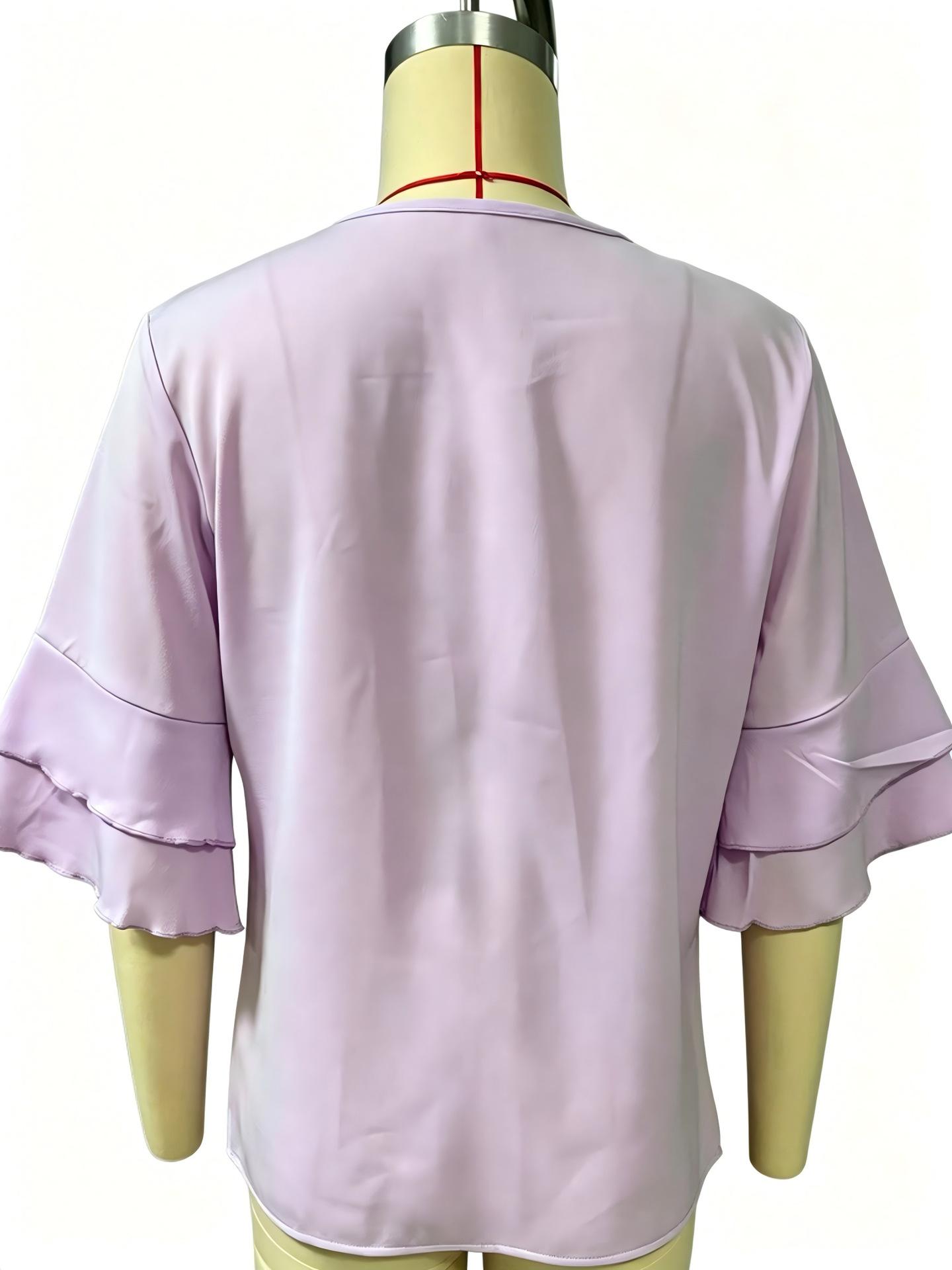 Womens Casual Ruffle Short Sleeve Blouse Double Layer Flutter Sleeve Shirt Loose Fit Slimming Top Polyester Comfortable Everyday Wear 2026 Summer Trendy Sweet Elegant Tunic Cute Work Office Apparel Flowy Basic Tee