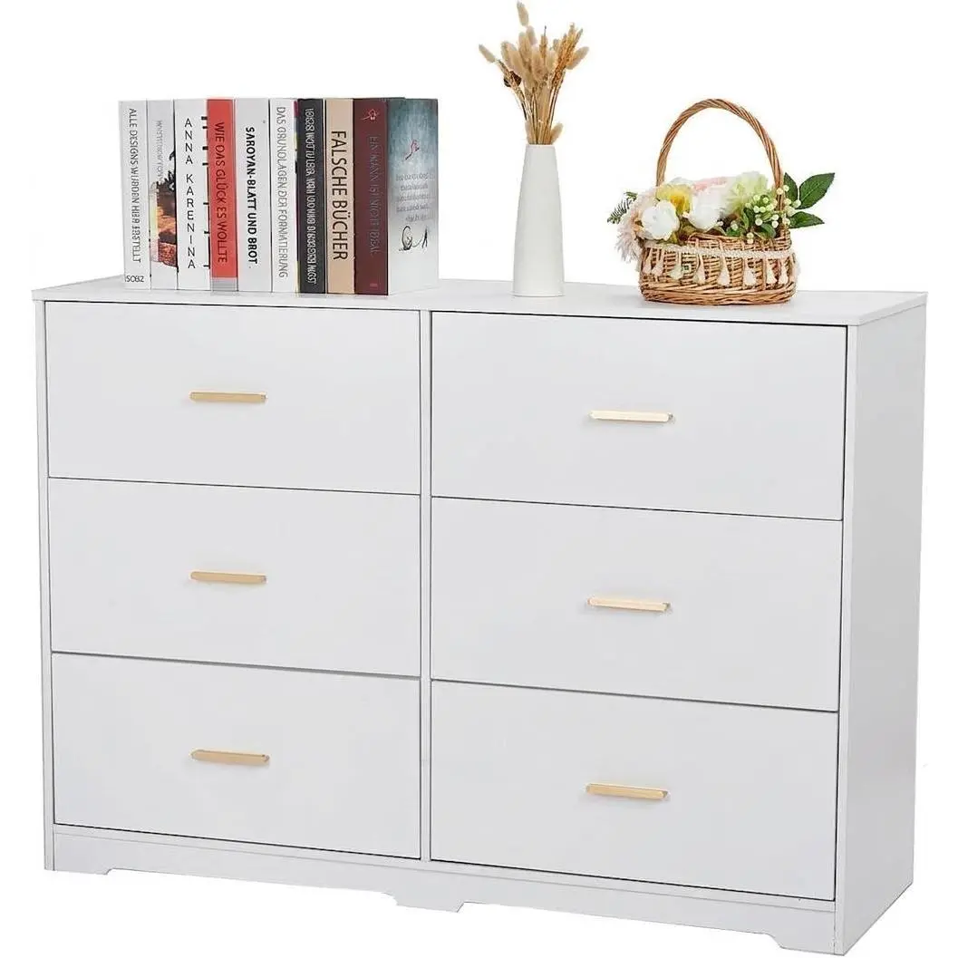 6 Drawer Dresser for Bedroom – Sturdy Wood Legs & Metal Handles – Ample Storage Cabinet Organizer – Perfect for Bedroom, Living Room or Hallway – Anti-Tip Classic Closet – White/Black/Pink