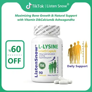 L-LYSINE Growth Capsules Height Increase Maximizer with Calcium for Bone Strength -Natural Get Taller Supplement