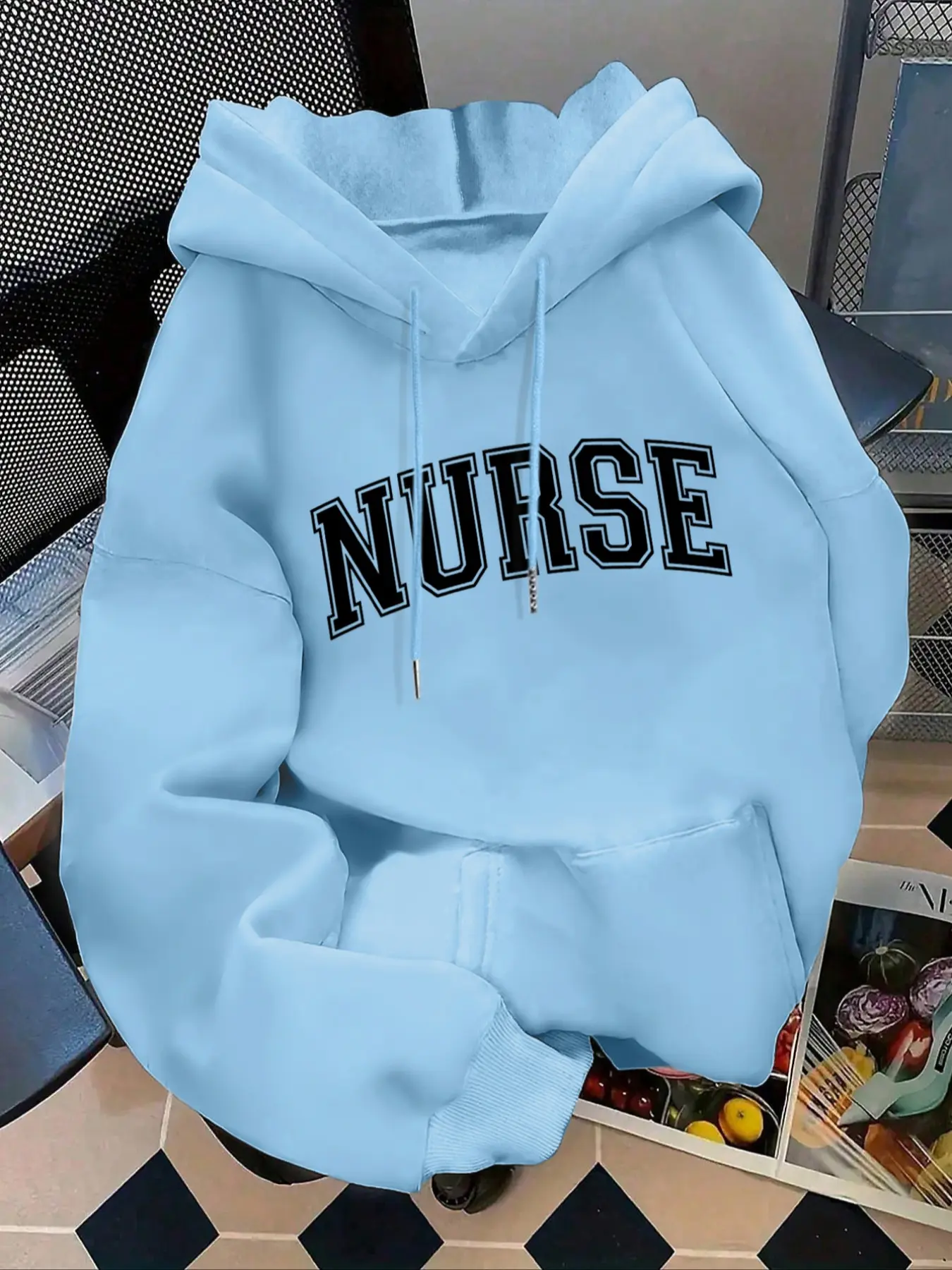 Women's Fashion Hoodie Nurse Letter Print Kangaroo Pocket Sweatshirt, Long Sleeve Casual Fall & Winter for Daily Wear