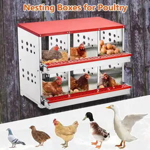 6-Hole Metal Chicken Nesting Box Cages & Accessories, 12.4 x 13.5 x 15.7 Inches, Roll-Out Egg Tray Design, Heavy-Duty Galvanized Steel Poultry Nest with Perch, Wall-Mount Rustproof Hen House Accessory, Easy Assembly & Cleaning, Ventilated, Secure for Hens
