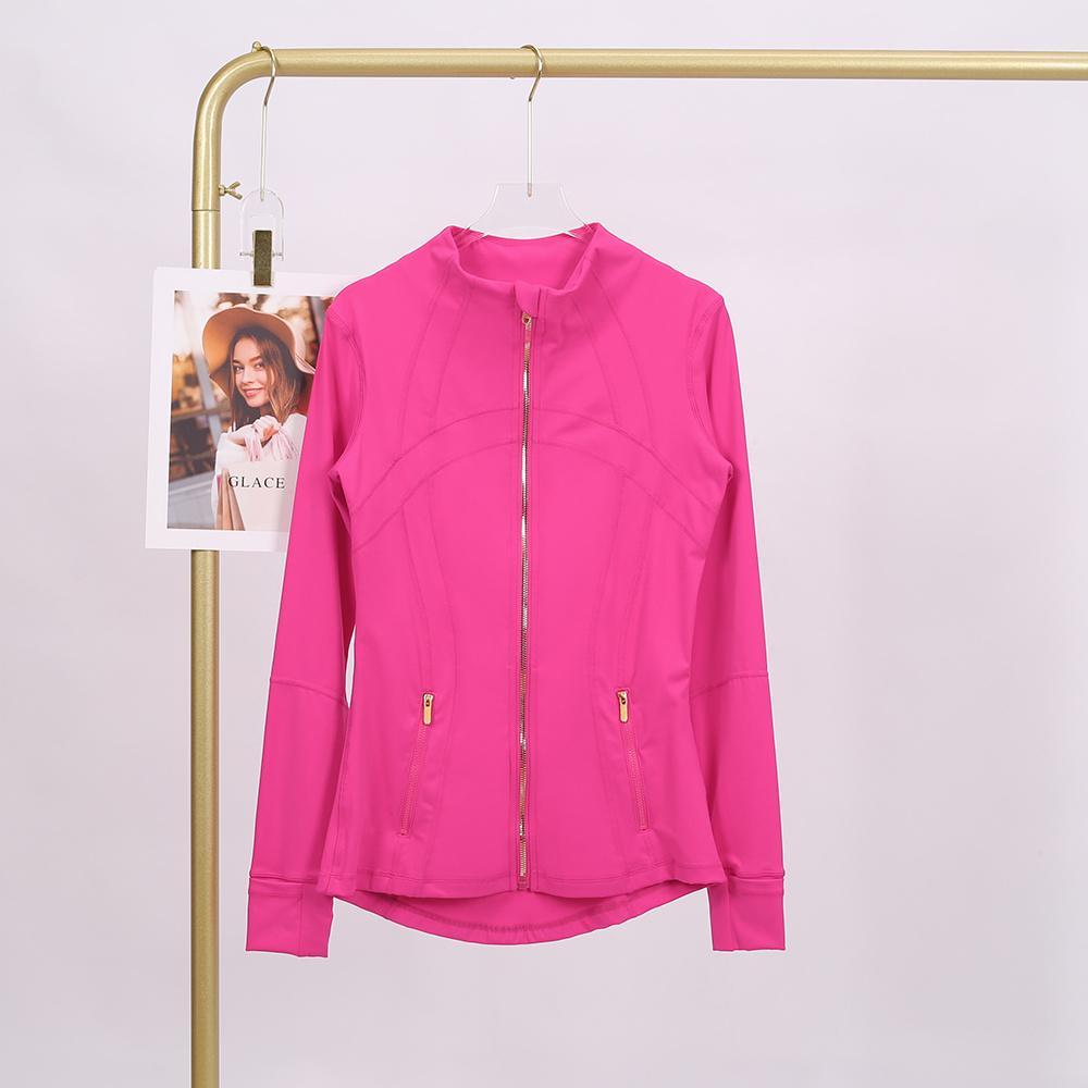 LULU  Same style  Women's Stand-Up Collar Gold Zipper Yoga Top, Spring-Style Fitted Top, Sports Jacket, Fitness Long-Sleeve Sun Protection Jacket