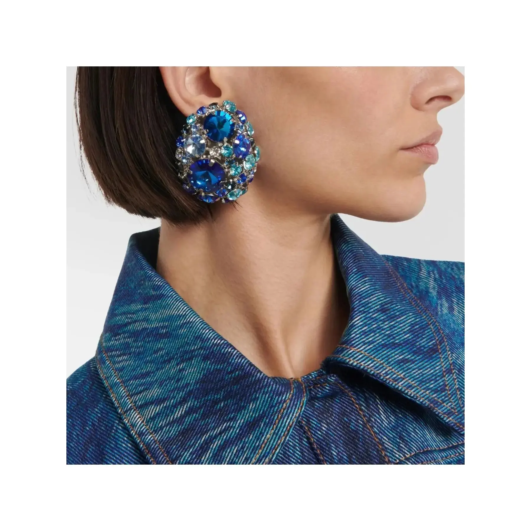 Hot diamond-filled large round ear clips exaggerated rhinestone earrings stage accessories earrings High Quality Earrings