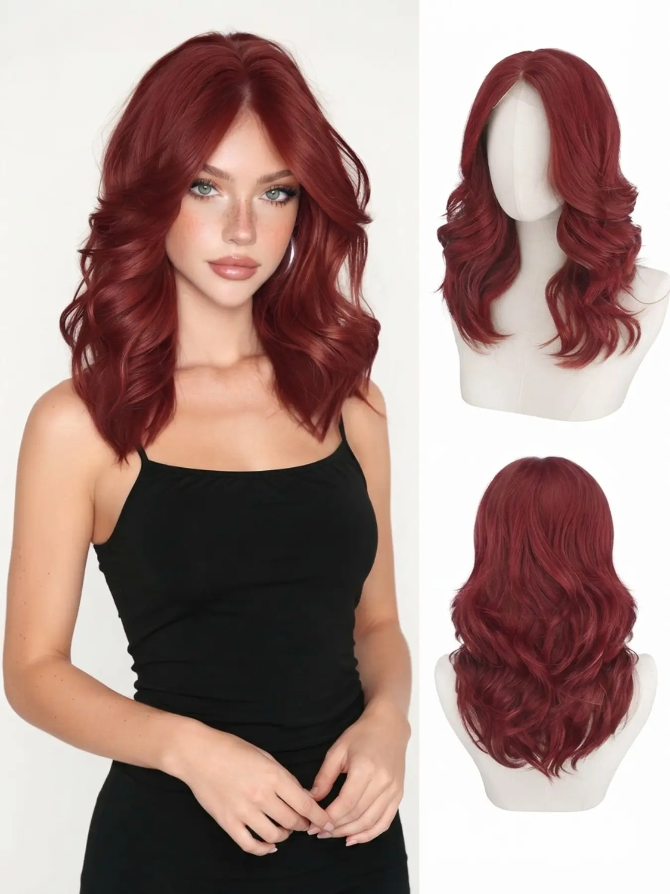 Vibrant Red Wavy Hair Glueless Lace Front Human Hair Wig for Women Pre Plucked Bleached Knots Natural Hairline Glueless Body Wave Cherry Red Wig Ready to Wear Heat Resistant Daily Wig cosplayParty Natural Hair Glueless Wigs