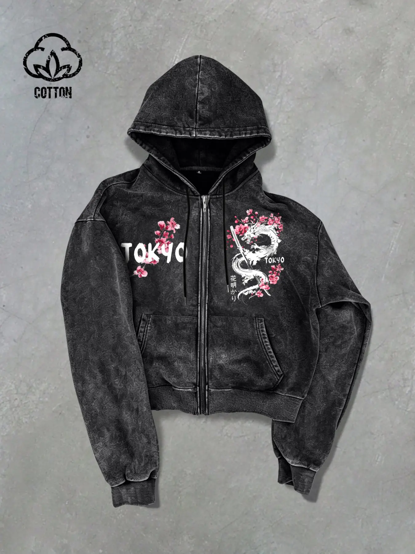 Men's Autumn Winter Retro Hooded Jacket, Tokyo Dragon Print, Comfortable Soft Fabric, Casual Streetwear, Loose-Fitting, Unlined