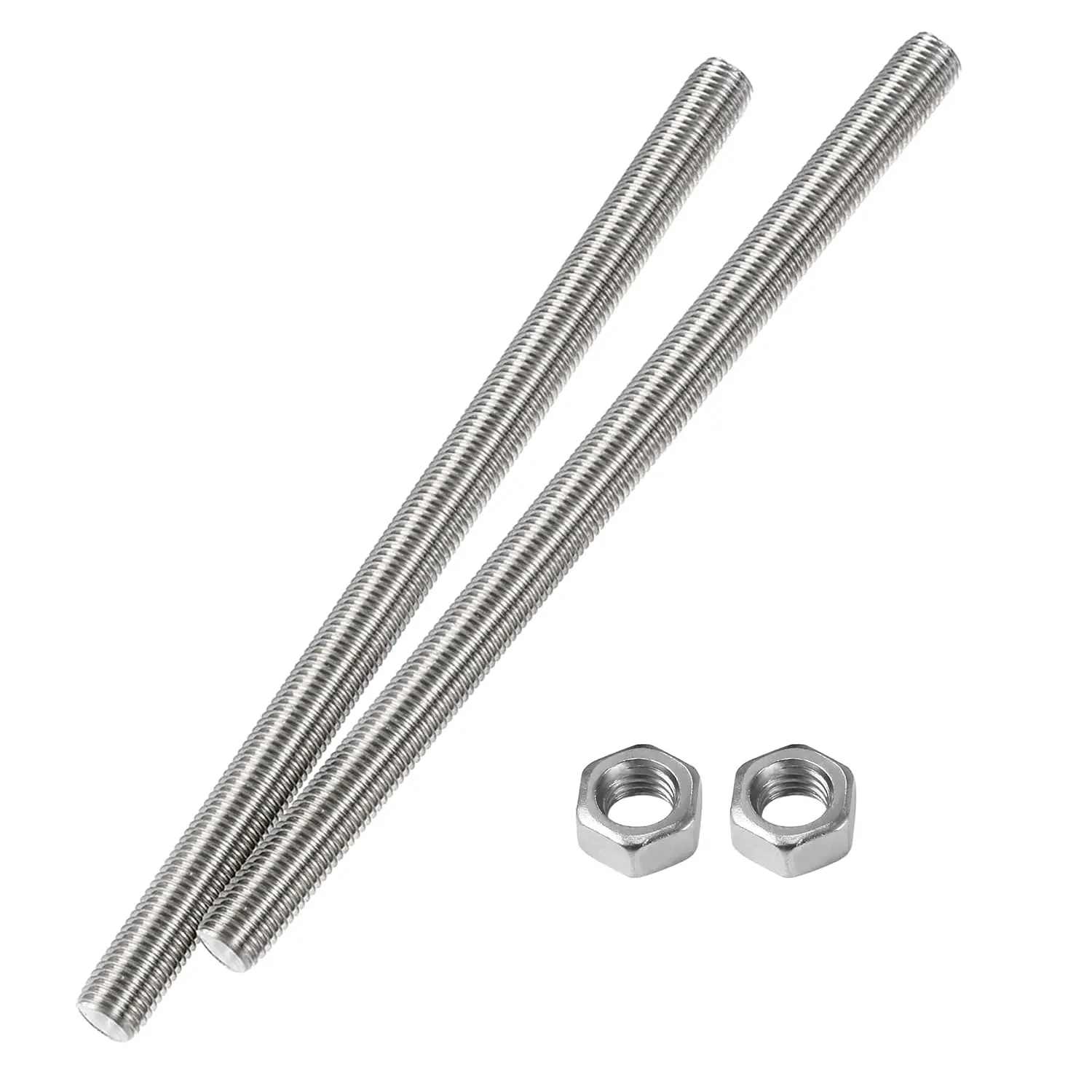 M8 x 200mm Fully Threaded Rod & Studs, 304 Stainless Steel Right Hand Threads Rods, M8-1.25 Thread Pitch for Anchor , Clamps, Hangers and U- 2 Pack【with Nuts】