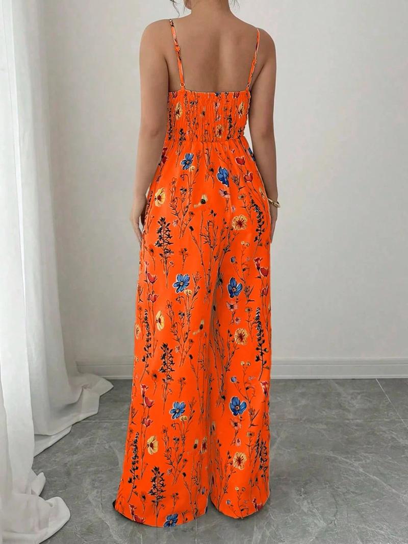 Women's Floral Print   Wide Leg Jumpsuit, Casual Comfy Jumpsuit, Boho Casual Sleeveless Jumpsuit for Beach Holiday Vacation, Ladies Clothes for Summer, Womenswear