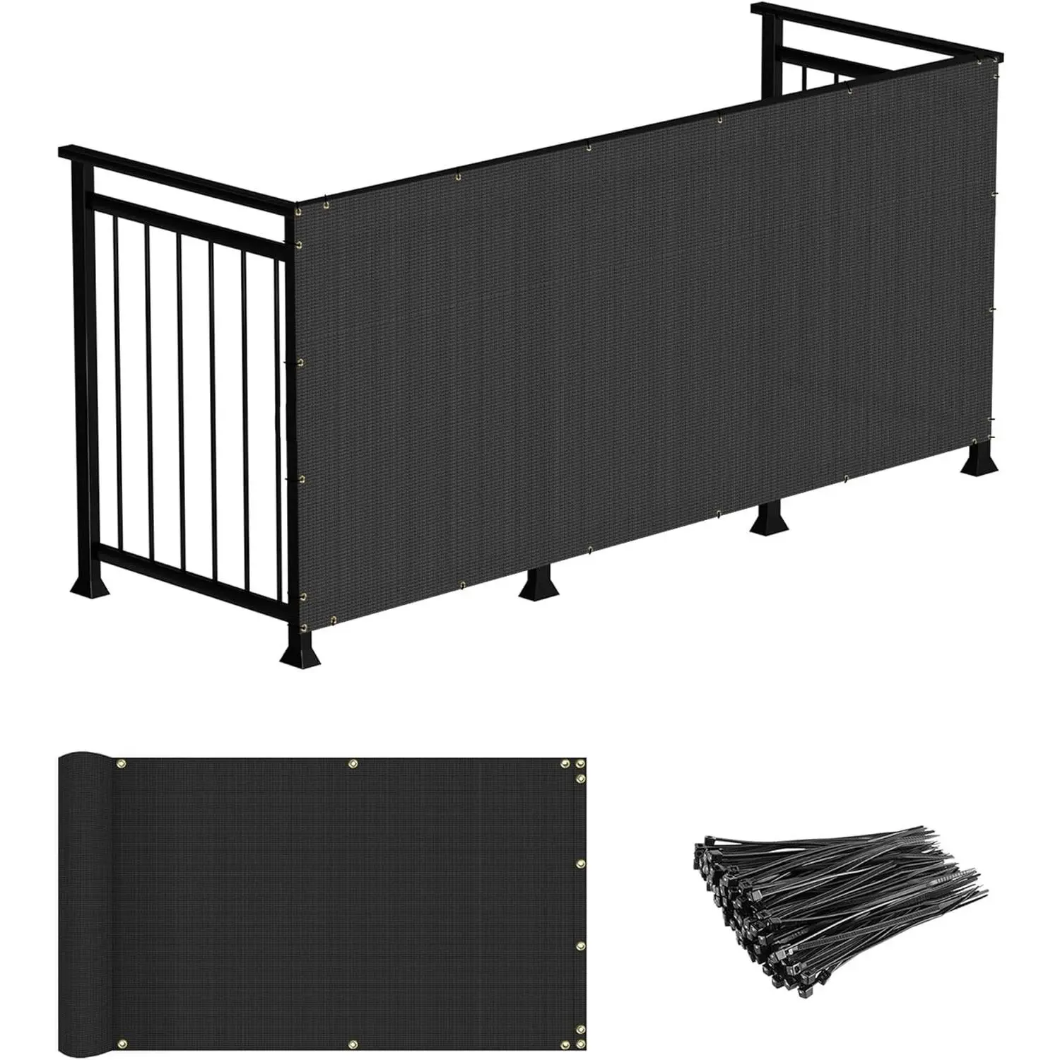 3'x25' Deck Balcony Privacy Screen Fence Apartment Balcony Mesh Screen with Zip Ties Chain Link Fence Cover UV Protection for Outdoor Patio Backyard Pool Porch Railing, Black