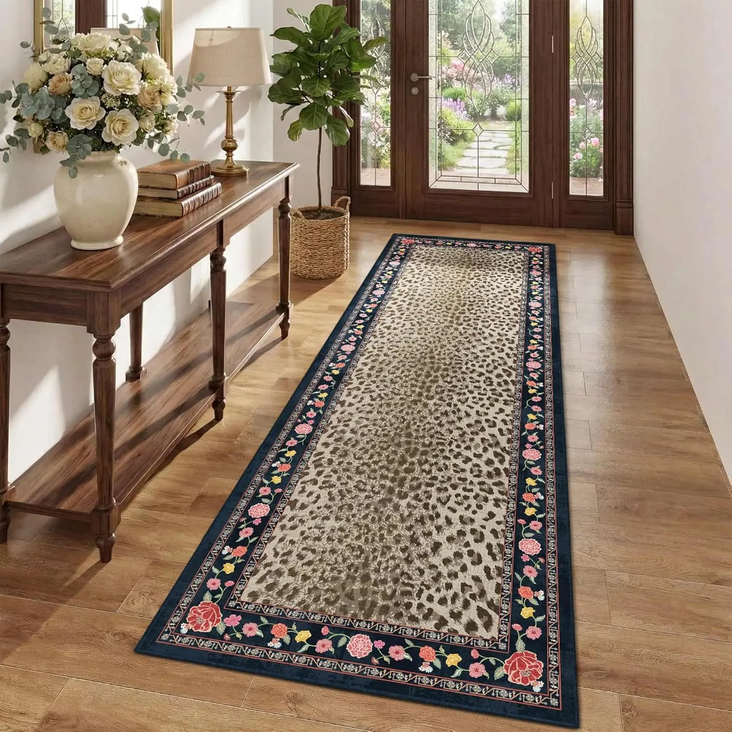 Leopard 2x6 Hallway Runner Rug,Non Slip Cheetah Rug for Kitchen,Bedroom Beside Laundry Room Bathroom, Pet & Kids Friendly, Non Slip Low Pile Stain Resistant Soft Foldable Long Floor Carpet