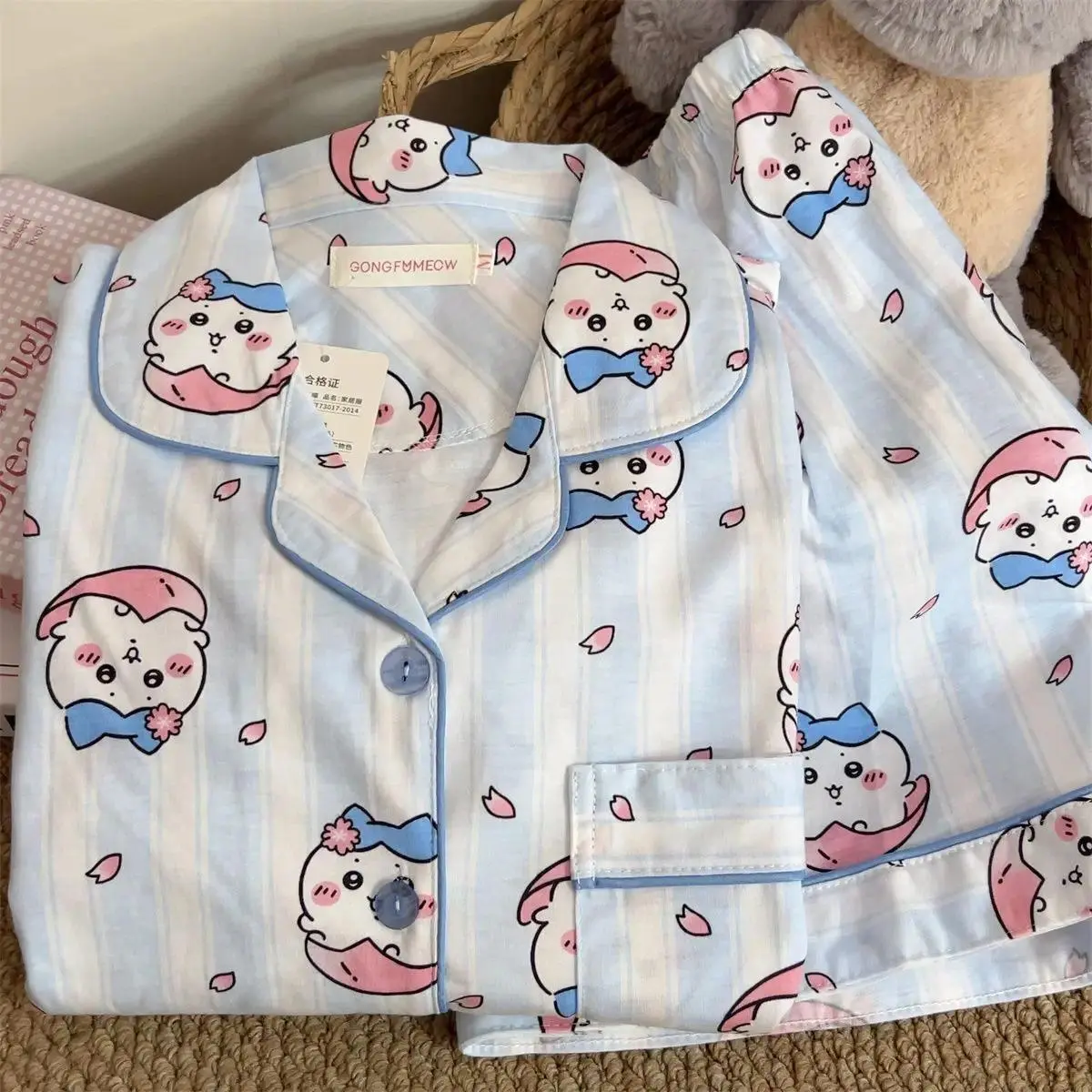 Pajama Set Chiikawa Hachiware Summer Short Sleeve Shorts Women Student Kawaii Anime Sleepwear Loungewear Comfy Casual Soft Gift