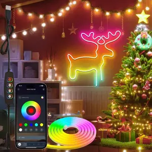 5V USB RGB LED Neon Rope Light Strip, Smart App & Remote Control Music Sync Neon Lights, Flexible DIY Silhouette Decor for Bedroom & Game Room