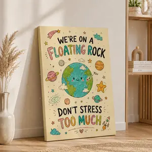 Floating Rock Earth Canvas Wall Art, Colorful Space Quote Poster, Cute Planet Wall Decor for Kids Room, Nursery, Classroom, Bedroom, Playroom, Unframed Canvas Poster or Framed Canvas Wrap