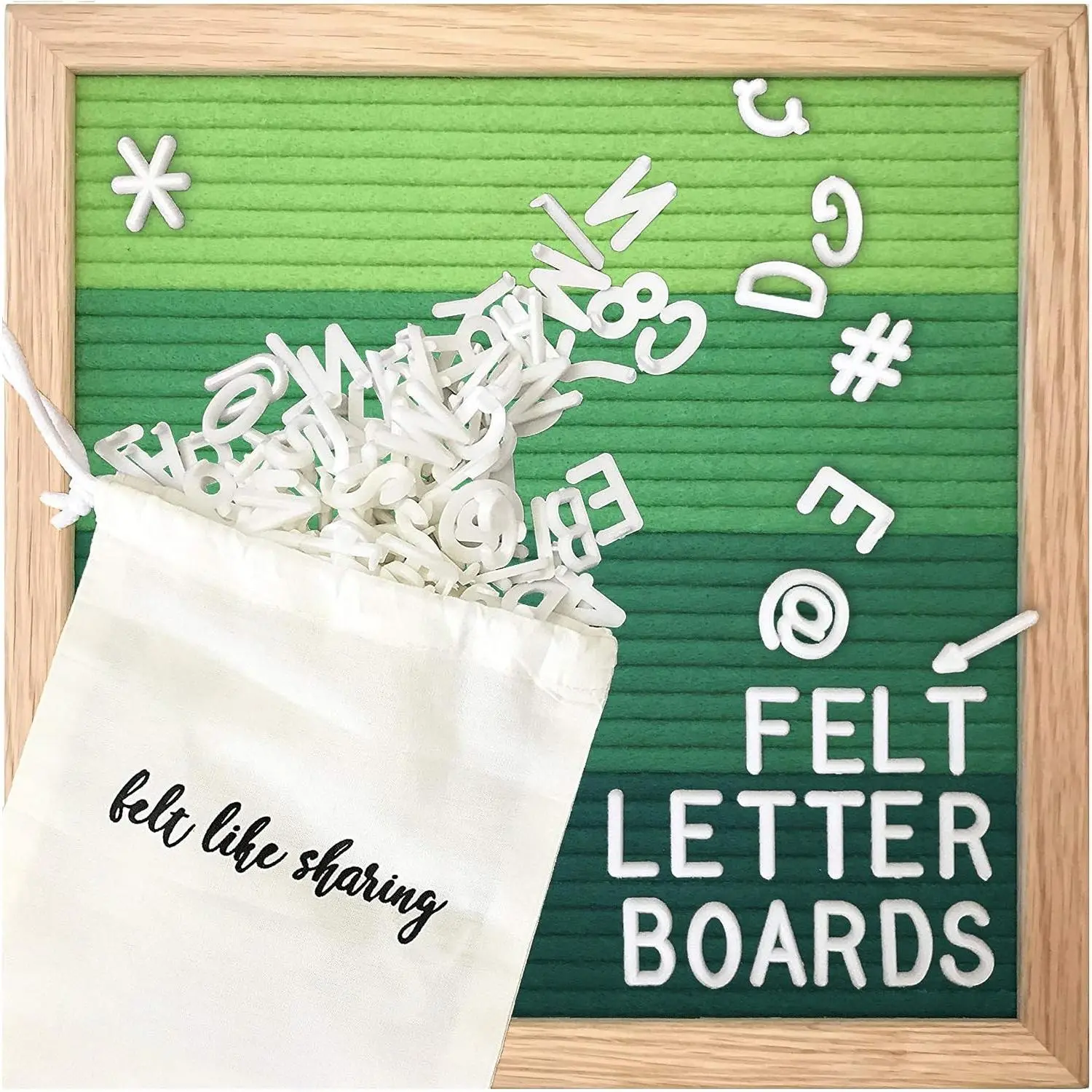 Square Letter Board (Green Felt - 10”x10”) – Changeable Message Board with 3 Sets of Felt Board Letters for Home, Office & Aesthetic Room Decor – Wall Letterboard Signs In Oak Frame