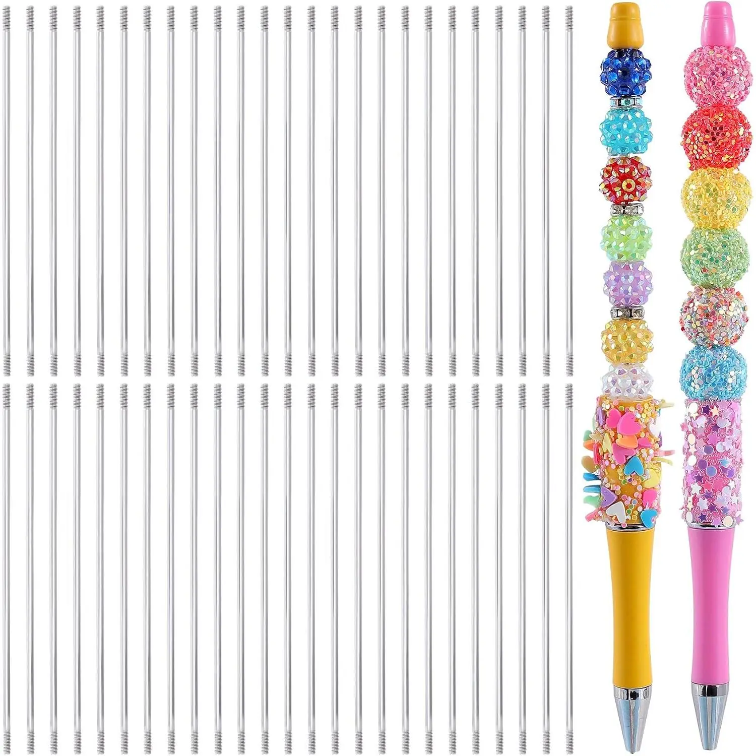 50 count Beadable Pen Extender Rods, 97 mm/ 3.81 Inch Beaded Metal Rods | Stainless Steel Blank Bars Pen Extenders for Beadable Pens DIY Crafts Supplies -