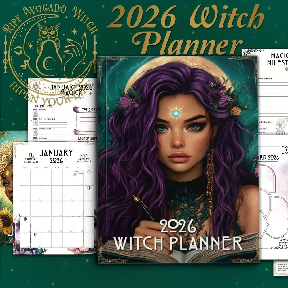 222 Pages 2026 Witch Planner, Daily Plan, Moon Phase Tracker, Festival Schedule, Astrology, Habit Tracker, Financial Planning, Dream Journal, Spells