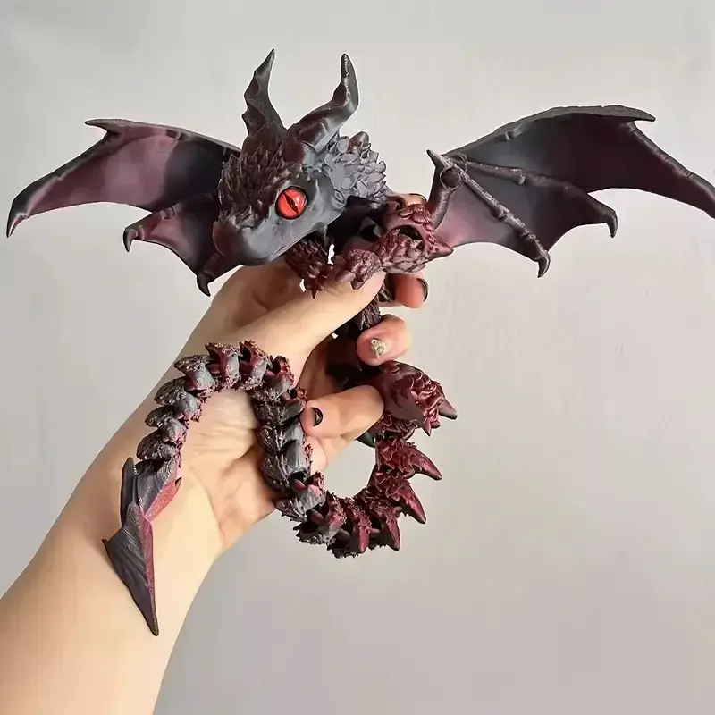 1pc 3D Printed Fantasy Winged Carriage Dragon Figurine with Adjustable Wings & Random Eyes, Art Deco Resin Sculpture, Tabletop Animal Theme Decor for Display, Ideal Gift (Toys & Hobbies Action Toy Figure)