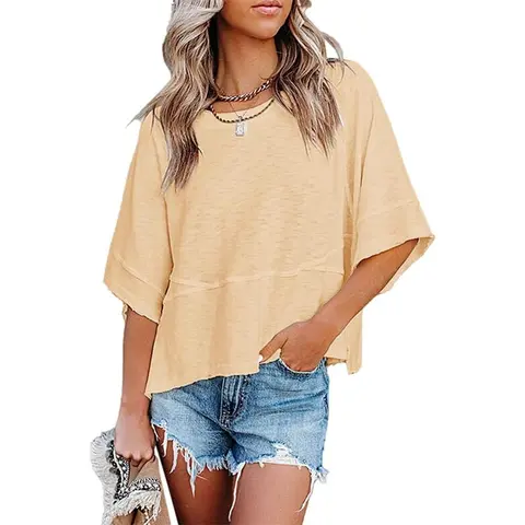 LAICIGO Women's 2026 Summer Simple Style Casual Crewneck Batwing Half Sleeve Solid Color T-Shirts