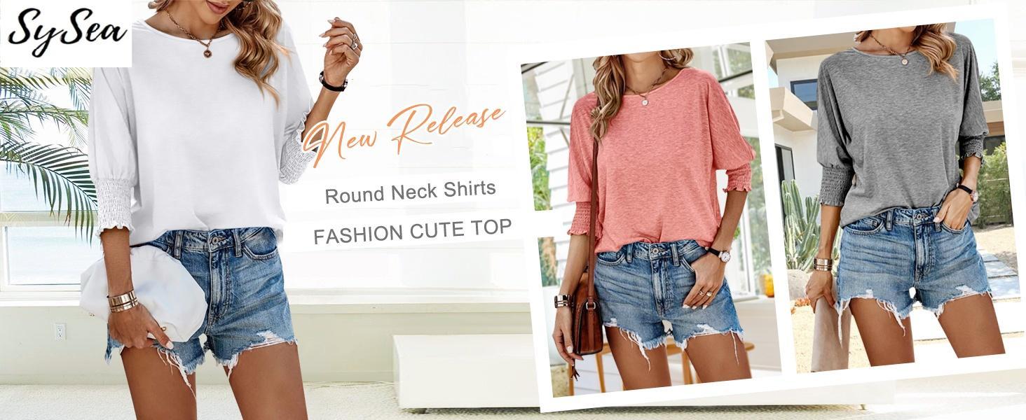 Imily Bela Women's 3/4 Sleeve Casual Tops Solid Color Crew Neck Loose Fit Shirts Blouses Imily Bela Women's 3/4 Sleeve Casual Tops Solid Color Crew Neck Loose Fit Shirts Blouses