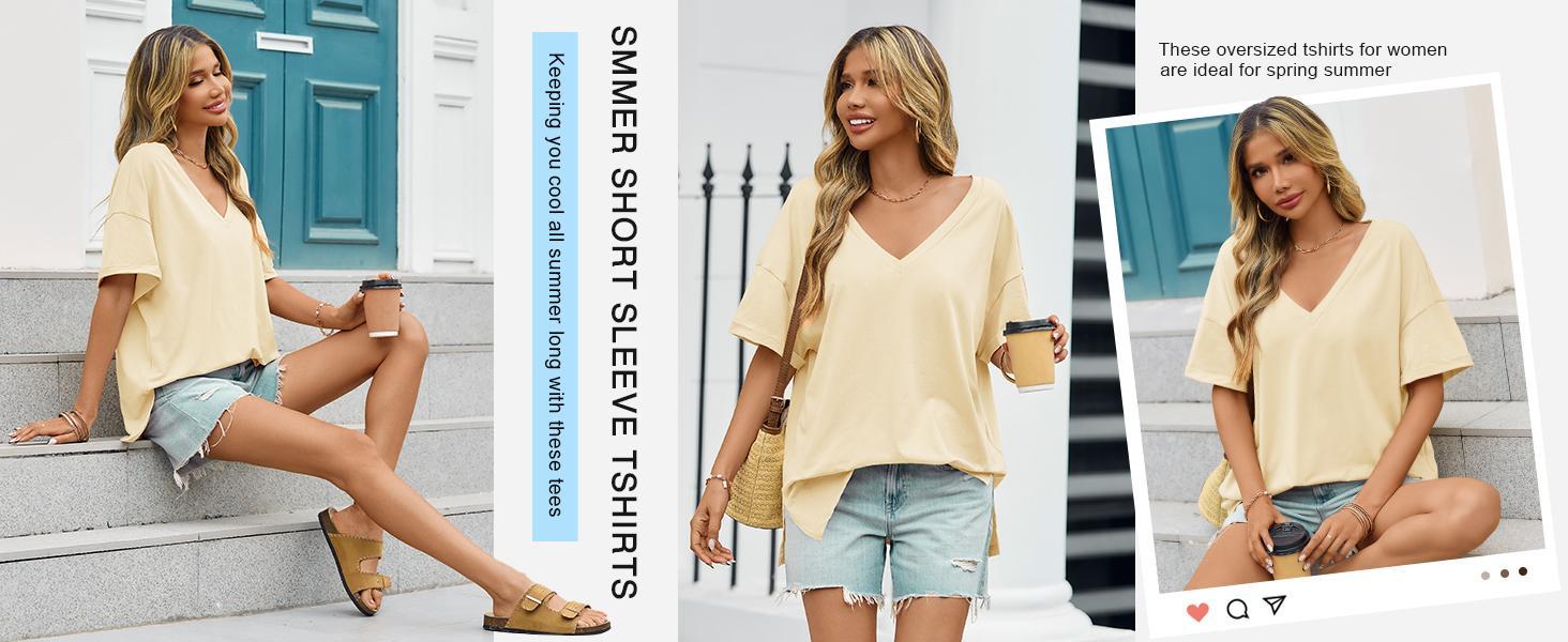 Imily Bela Womens Oversized Tshirts V Neck Short Sleeve Tops Summer Casual Loose Fit Tunic Tee Shirts Imily Bela Womens Oversized Tshirts V Neck Short Sleeve Tops Summer Casual Loose Fit Tunic Tee Shirts
