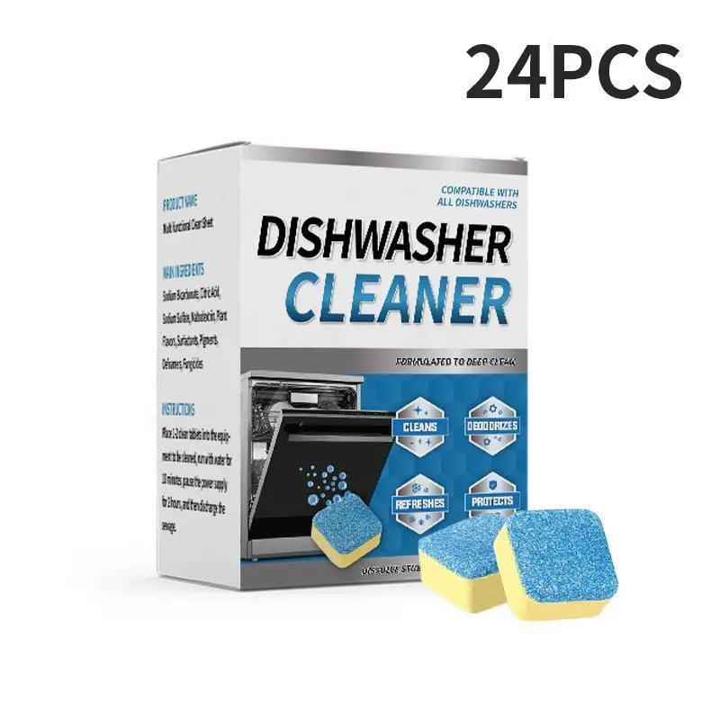 24pcs Household Dishwasher Cleaner Tablets - Coconut Cleaning Deodorizer Removes Limescale, Grease & Odors Fresh Lemon Scent 15-Month Supply #DishwasherCleaner #LemonFresh # mirror finish polish pem bersih