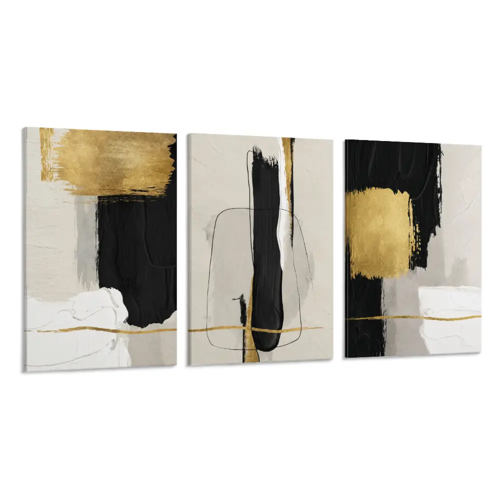 Large Black and White Abstract Wall Art for Living Room, 3 Piece Big Canvas Prints Paintings Artwork for Walls, Modern Minimalist Black Gold Pictures for Hallway Office Wall Decor, Gallery Wall Art, Luxury Home Decor, Contemporary Wall Art