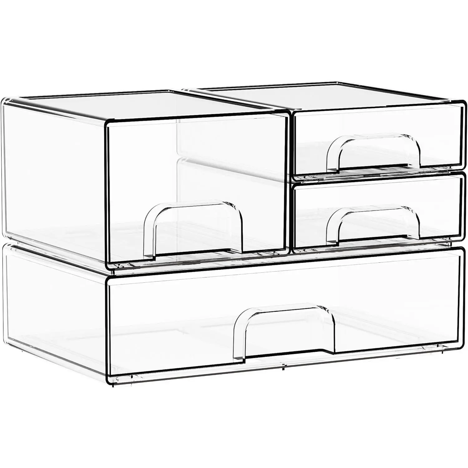 4 Pack Clear Stackable Storage Drawers, Drawer Organizer for ,Palettes,Hair Accessories and Makeup Organizer,Plastic Drawers for Cabinet,Office,Desk,Bathroom Storage Containers