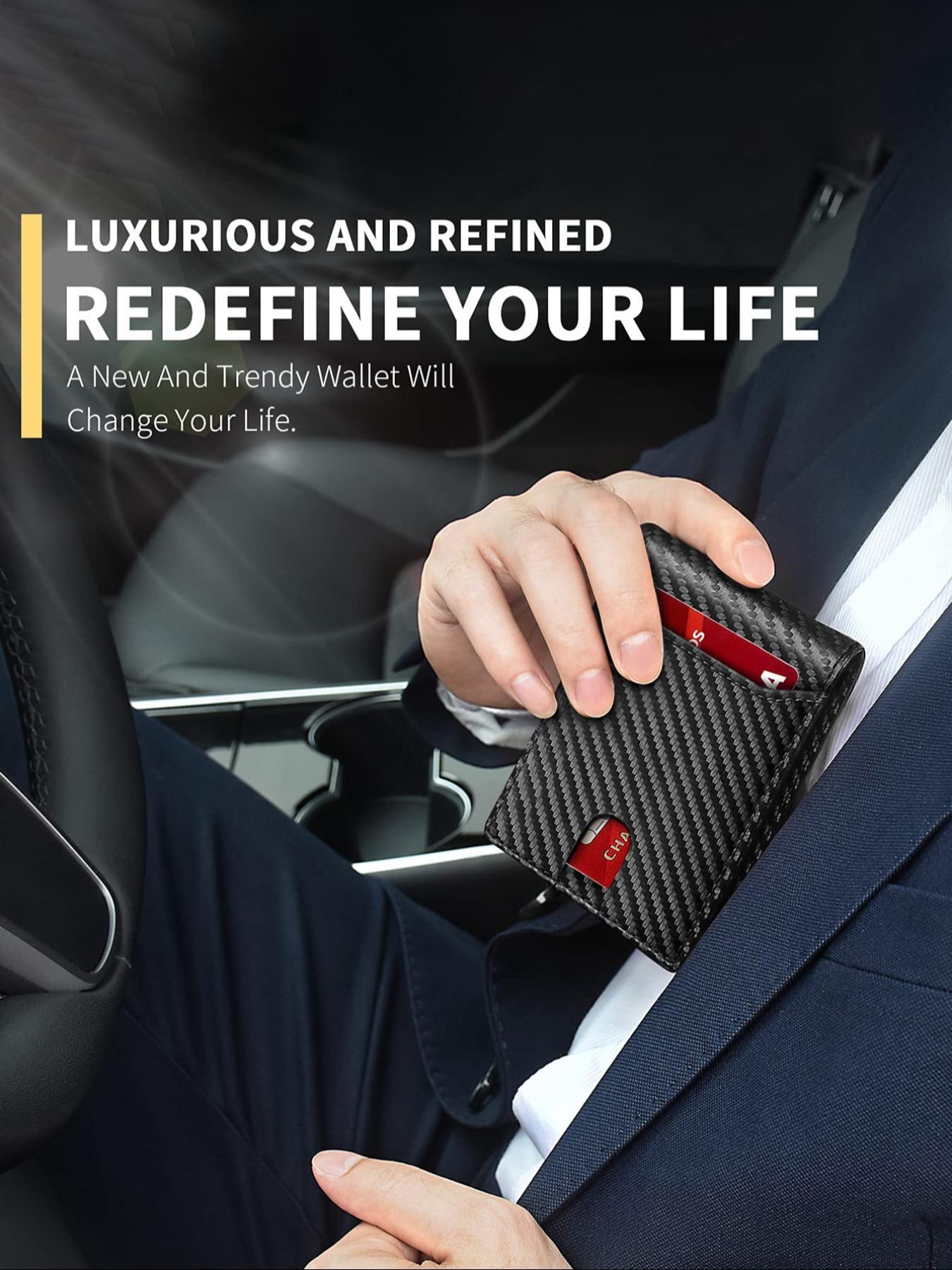 Men's Carbon Fiber Pattern Wallet, RFID Blocking Card Holder, Simple Double Fold Credit Card Holder, Business Fashion Wallet, Fashionable Wallet for Daily Use