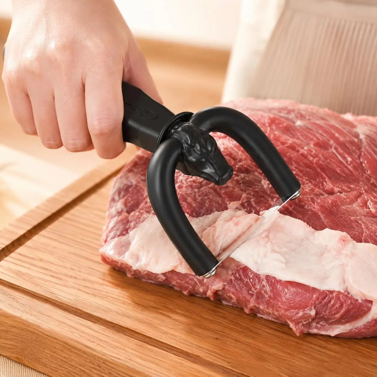 Handheld Fat Trimmer for Beef & Pork, Ergonomically Designed Meat Cutter with Non-Slip Grip and Safety Guard for Carving Steak, Brisket, and Lamb, Heavy-Duty, Matte Black Finish
