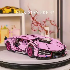 SIAN Elegant Pink Racing Car Building Kit  1280PCS MOC Bricks Toy In Stock Technical City Speed Racing Car Building Block Creative Building Blocks Pink Vehicle Assemble Model Bricks Toys For Kids Adult Gift Set