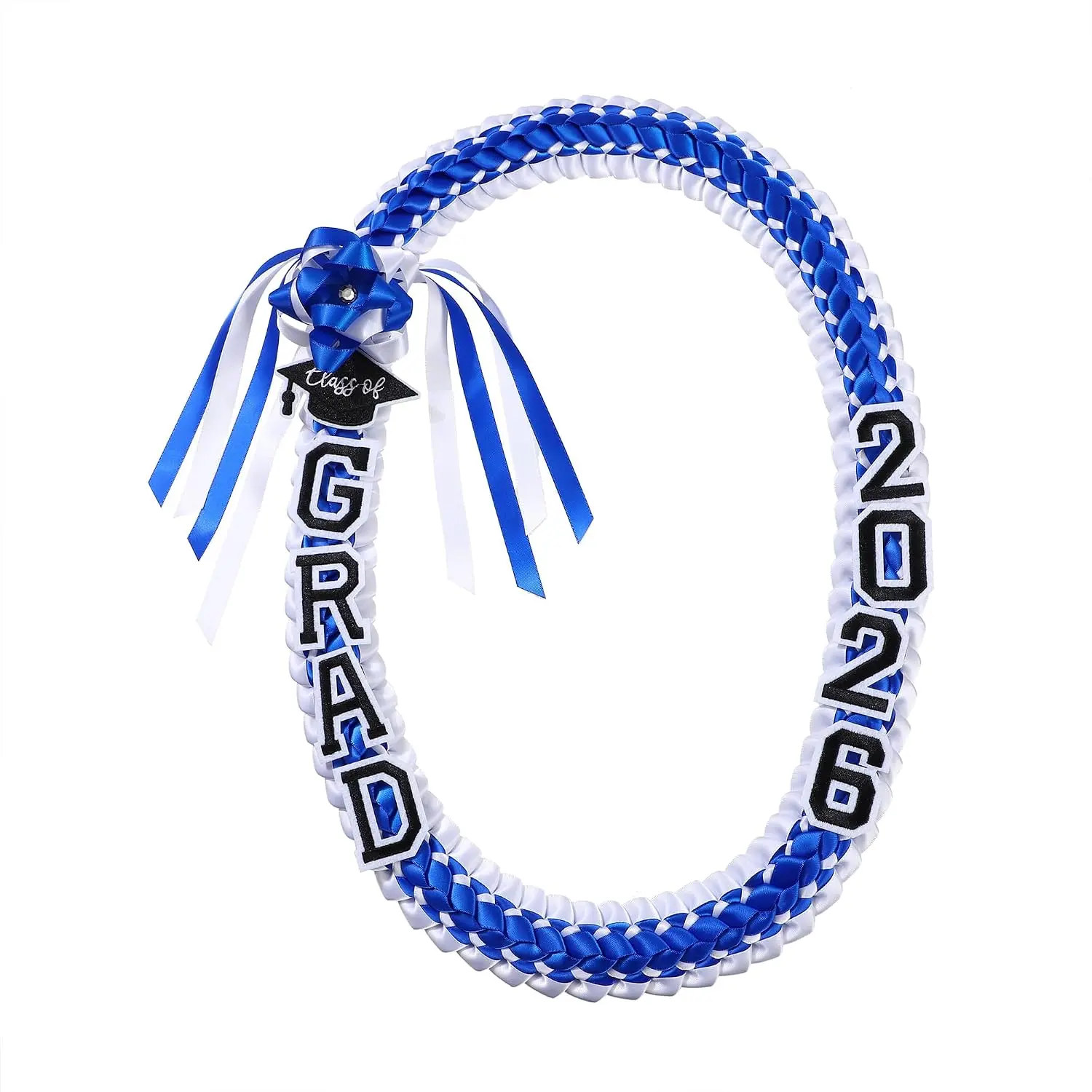 Baby Graduation Braided Lei - Handmade Double-Braided Ribbon Necklace with Grad Letters, 47.2Inch