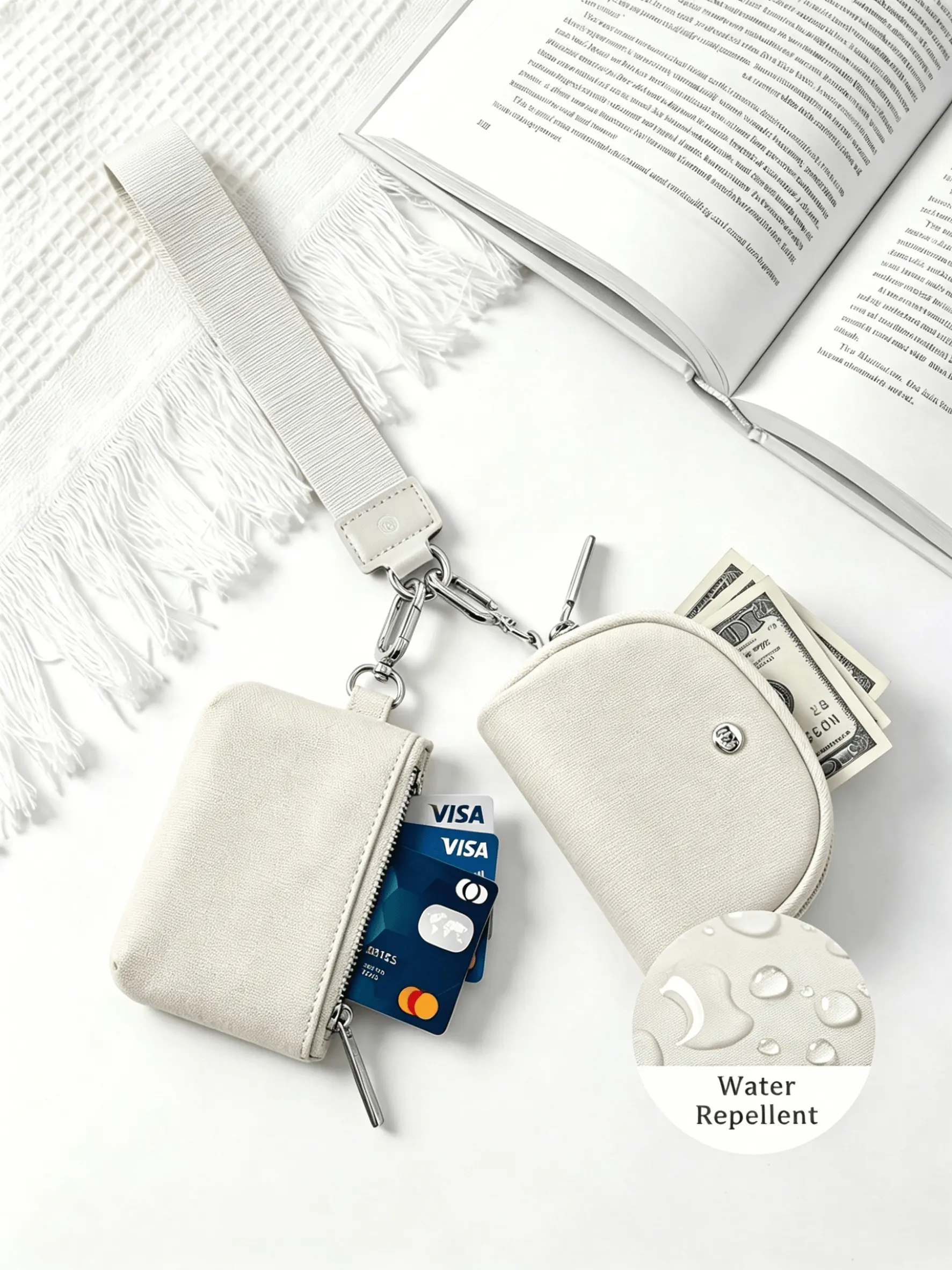 1pc Mini Zip Around Wristlet Wallet, Dual Pouch Portable Coin Purse, Detachable Keychain, Ideal Travel Gift, Casual Style