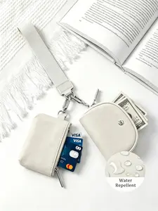 1pc Mini Zip Around Wristlet Wallet, Dual Pouch Portable Coin Purse, Detachable Keychain, Ideal Travel Gift, Casual Style, Zipper Wristlet Purse