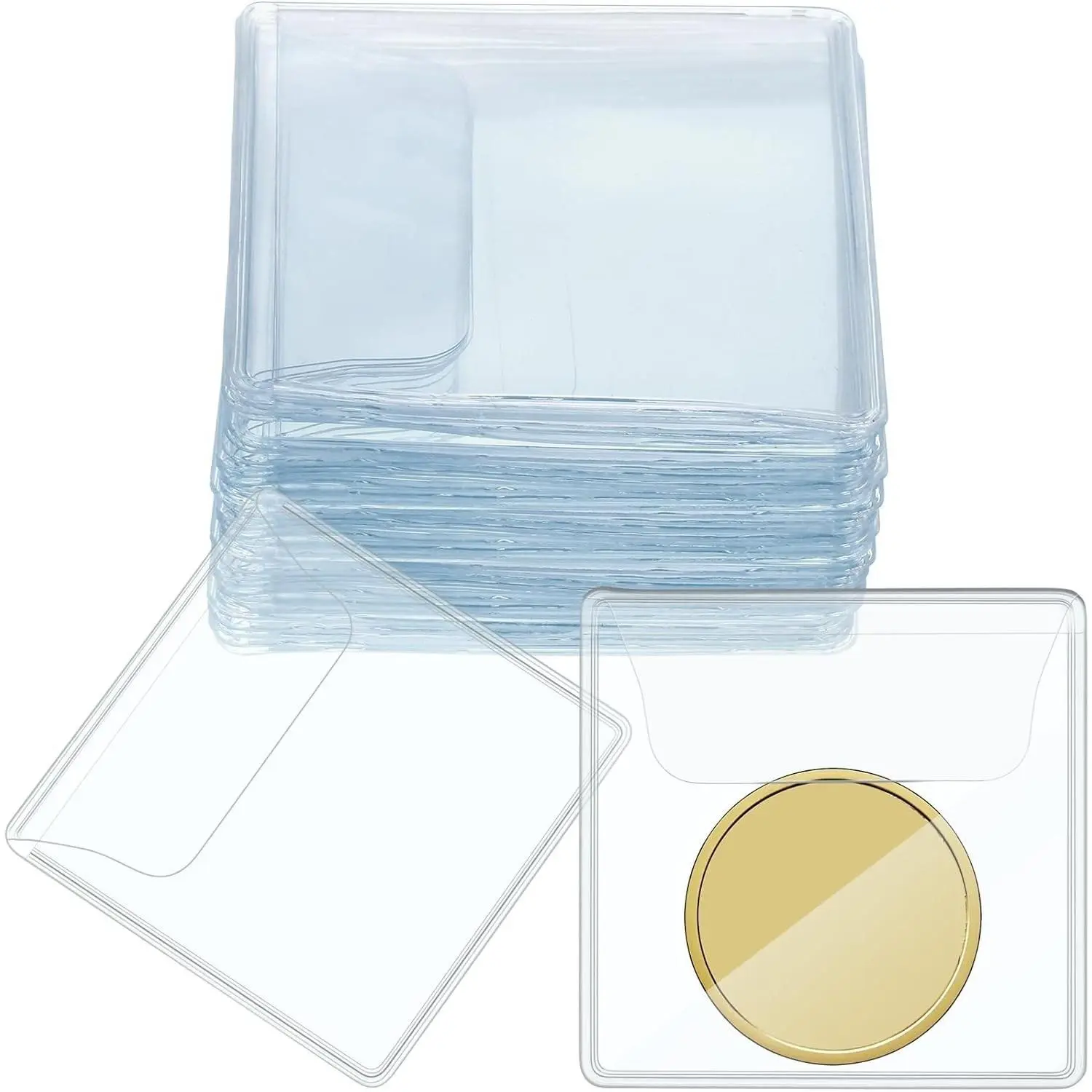 50 Pcs 2.2 Inch Square Clear Plastic Coin Holders with Individual Single Pockets for Collectors, Challenge Coins, Jewelry Storage - Protects Against Scratches and OxidationGift