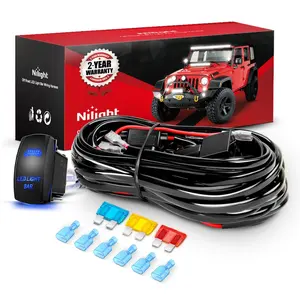 Nilight 14AWG LED Light Bar Wiring Harness Kit - 12V 5-Pin Rocker Switch, Waterproof Toggle Switch, Power Relay, Blade Fuse for Work Lights, Cars, Trucks, Motorcycles, Trailers, Campers, Ships - 3 Leads, Blue