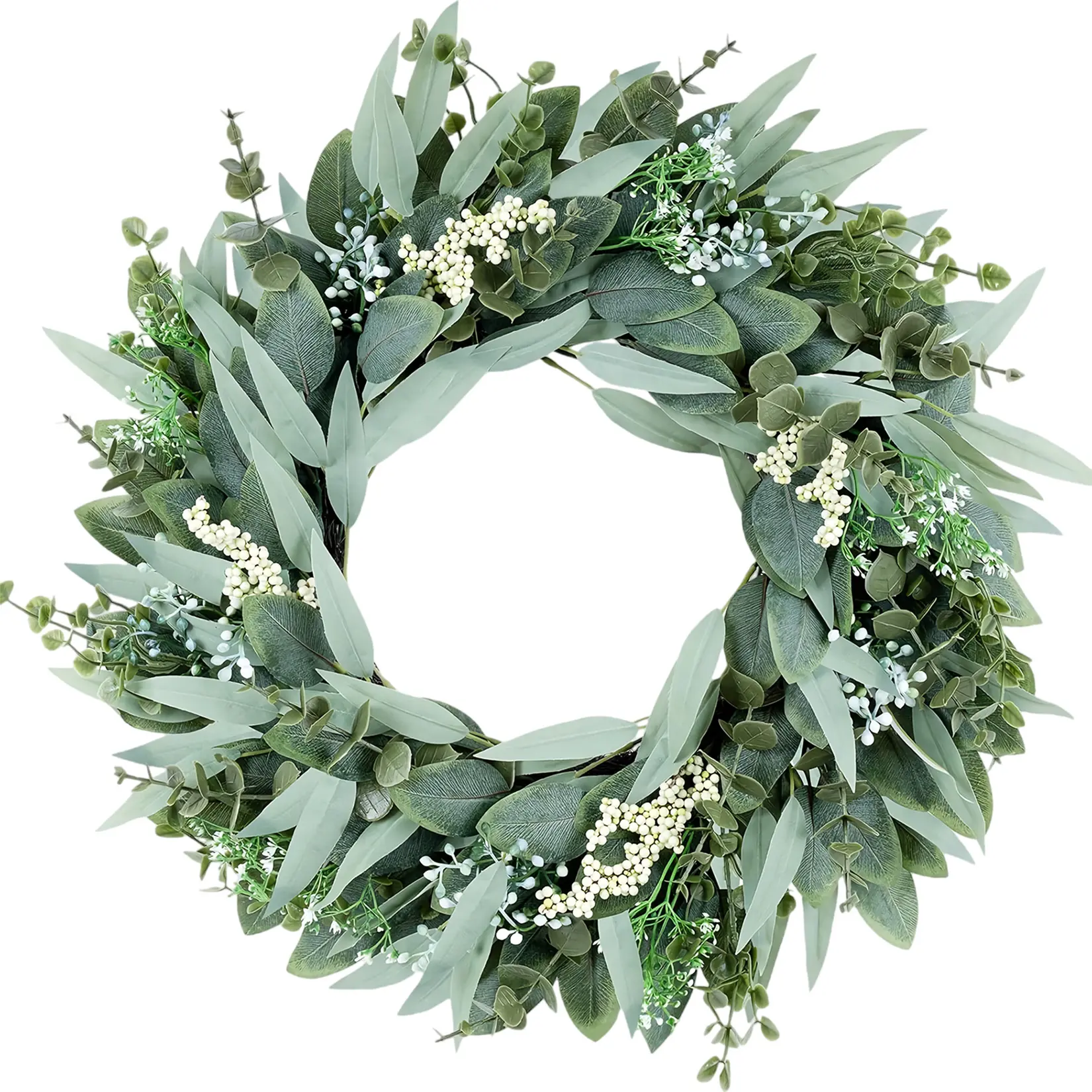20-Inch Eucalyptus Wreath for Front Door, Artificial Greenery Outdoor Wreath for Porch, Window, Farmhouse, Home, Spring Summer Fall All Seasons Hanging Door Decor
