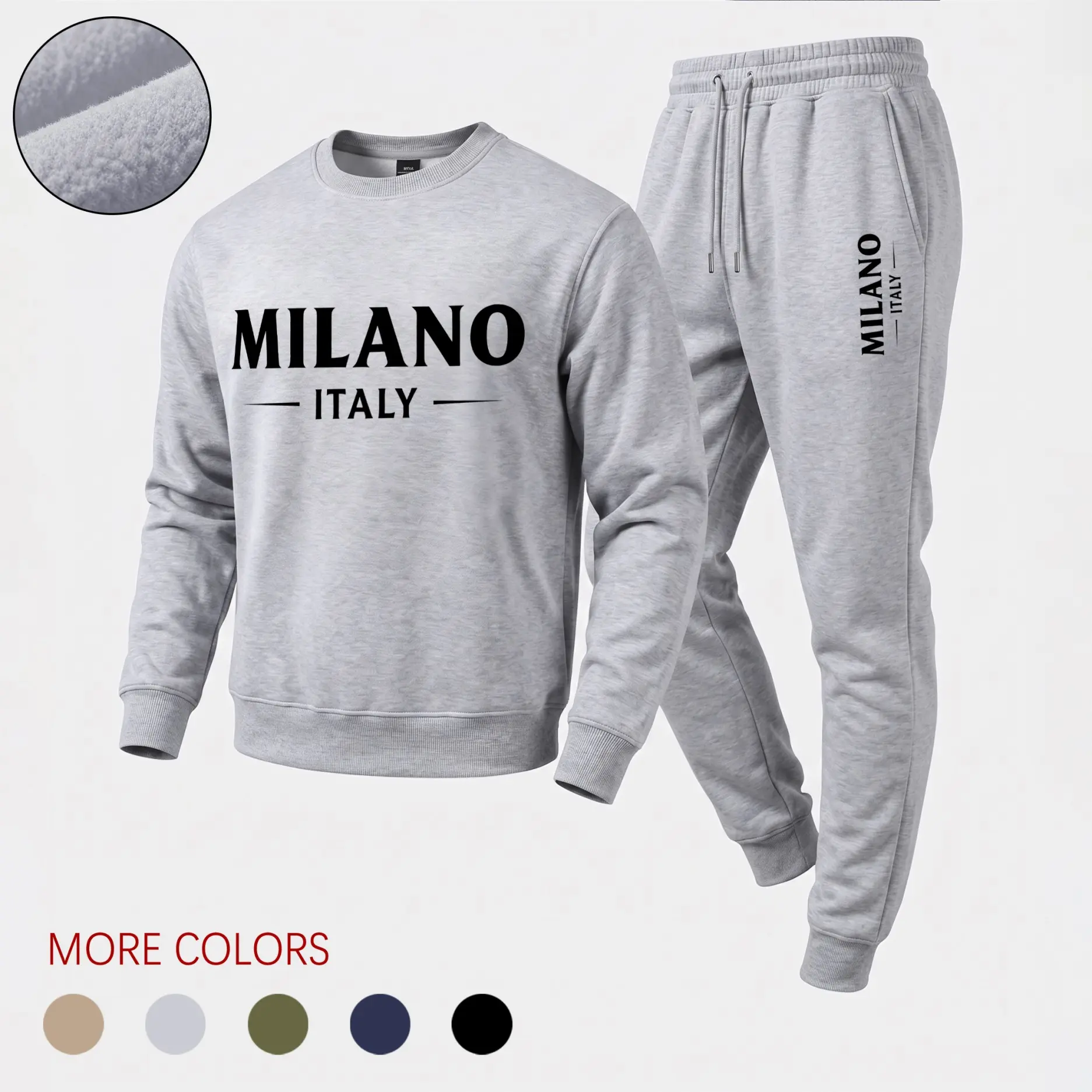Men's Milano Letter Graphic Crewneck Sweatshirt and Jogger Pants Set, Casual Long Sleeve Pullover with Drawstring Sweatpants, Comfortable Fall Winter Tracksuit for Daily Wear, Travel, Lounge and Outdoor Activities
