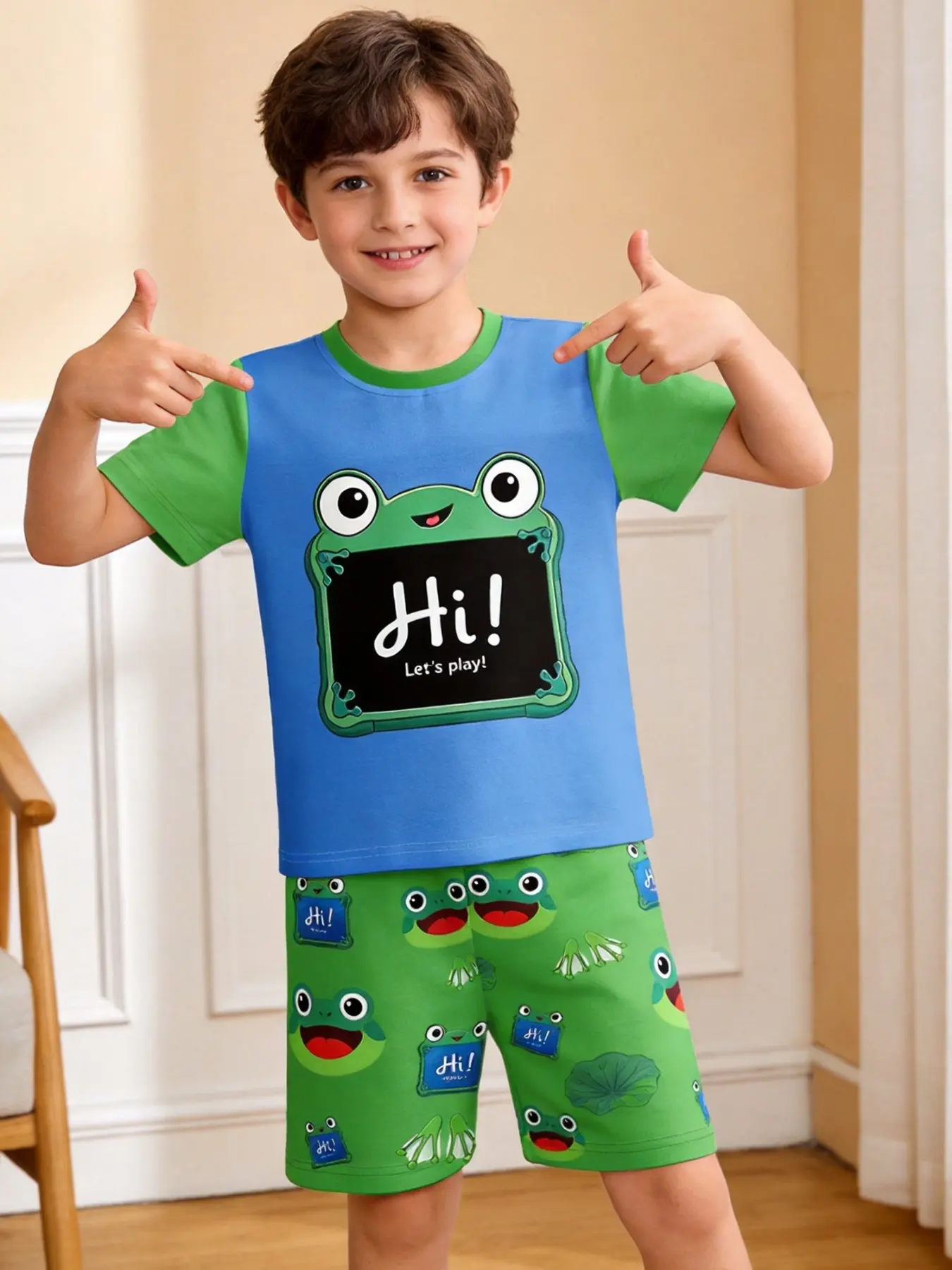 Robot Hero Boys' Pajama Set, Short Sleeve Shorts Breathable Sleepwear, Soft Fabric, Cute Cartoon Style, All Seasons Essential