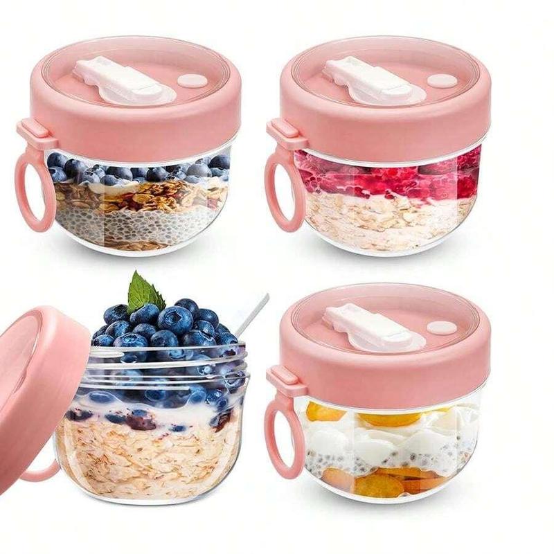Oatmeal Cup with Lid & Spoon, 1 Count Breakfast Yogurt Fruit Flour Candy Dessert Container, Food Storage Container for Home Kitchen, Utensils, Reusable Snack Containers