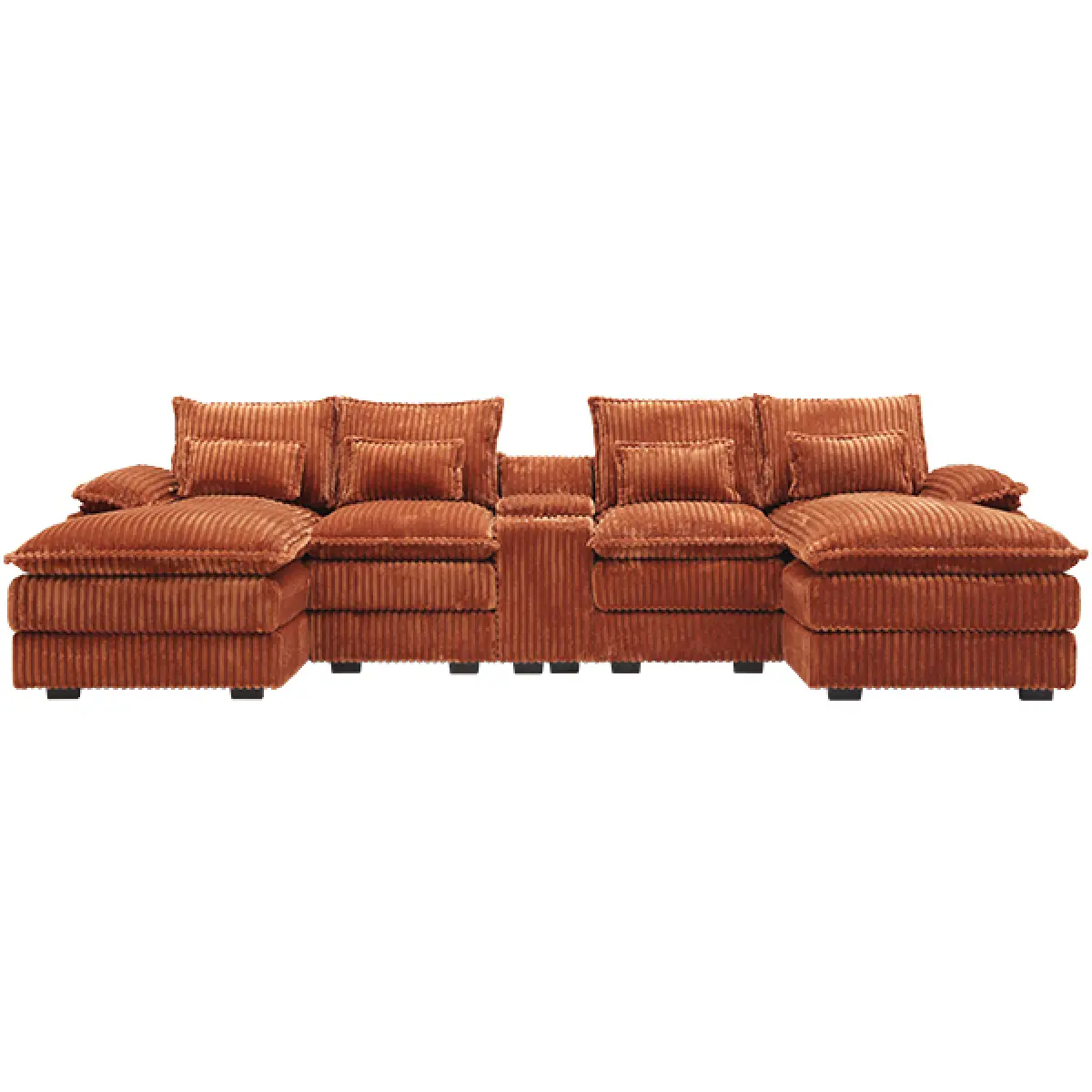 Aobtkel120-inch five-piece U-shaped sofa with a center console coffee table and USB ports. Four pillows included. Suitable for spacious living rooms and meeting rooms.