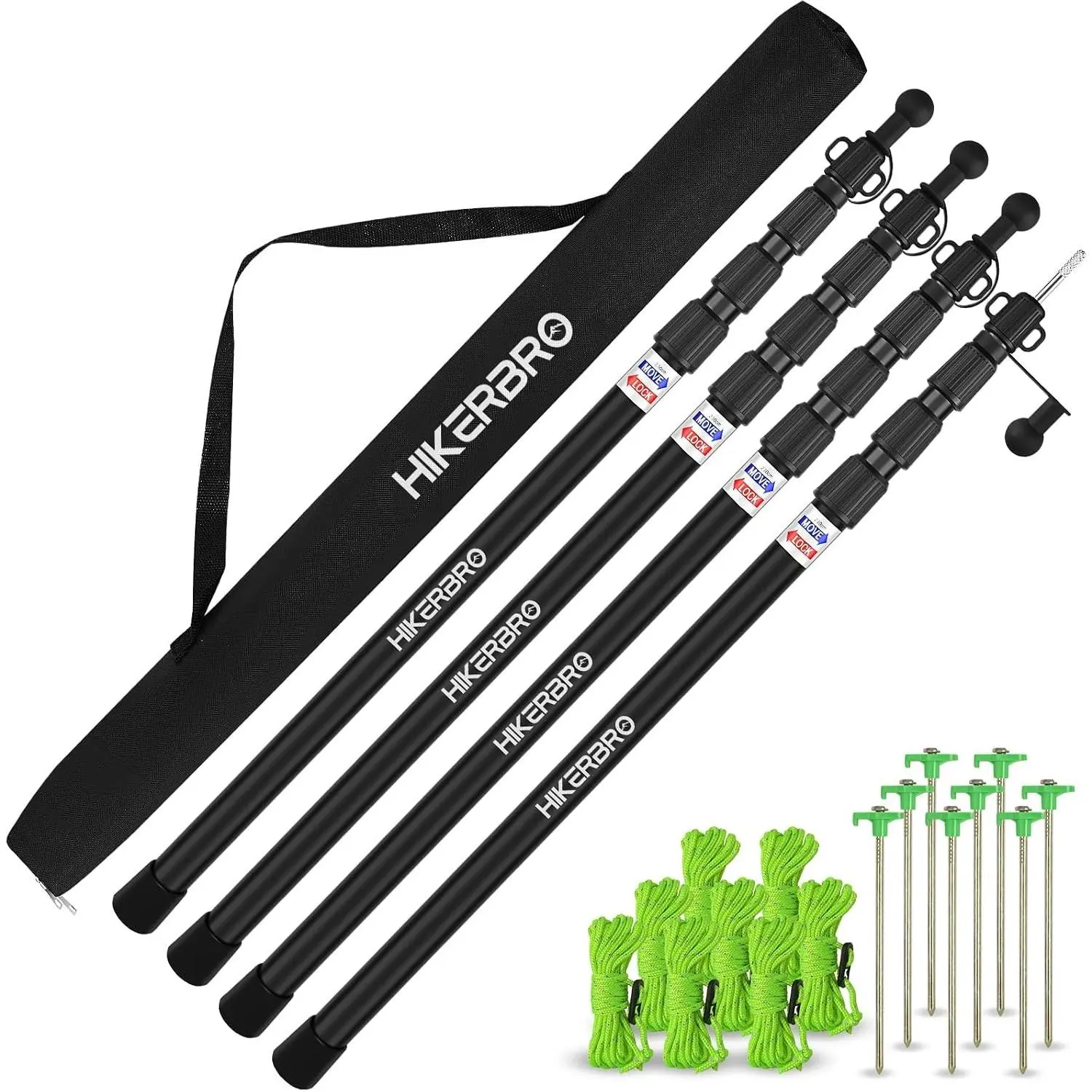Telescoping Tarp Tent Pole Set of 4, 7.7ft Aluminum Lightweight Portable Support Rod with Protection Cap for Camping, Awning, Sun Shades, Rain Fly, comes with Free Guylines & Stakes