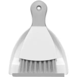 Mini Dustpan and Brush Set, Compact Hand Broom for Home Table Sofa Kitchen Cleaning, White & Gray