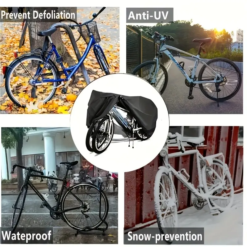 Universal Black Two-Wheeler Vehicle Cover for Motorcycle, Electric Scooter & Bicycle, 4 Seasons Outdoor Shelter, Waterproof Dustproof Anti-UV Anti-Snow, Tearproof Easy to Clean Protective Storage Cover Fit Most Motorcycles & Bikes