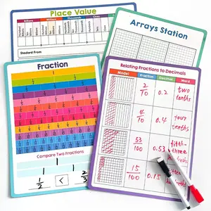 4 Sheets Fraction Decimal Multiplication Charts, Dry Erase Board, Double-Sided Printed Laminated, 8x12 Inches, Kids Math Practice