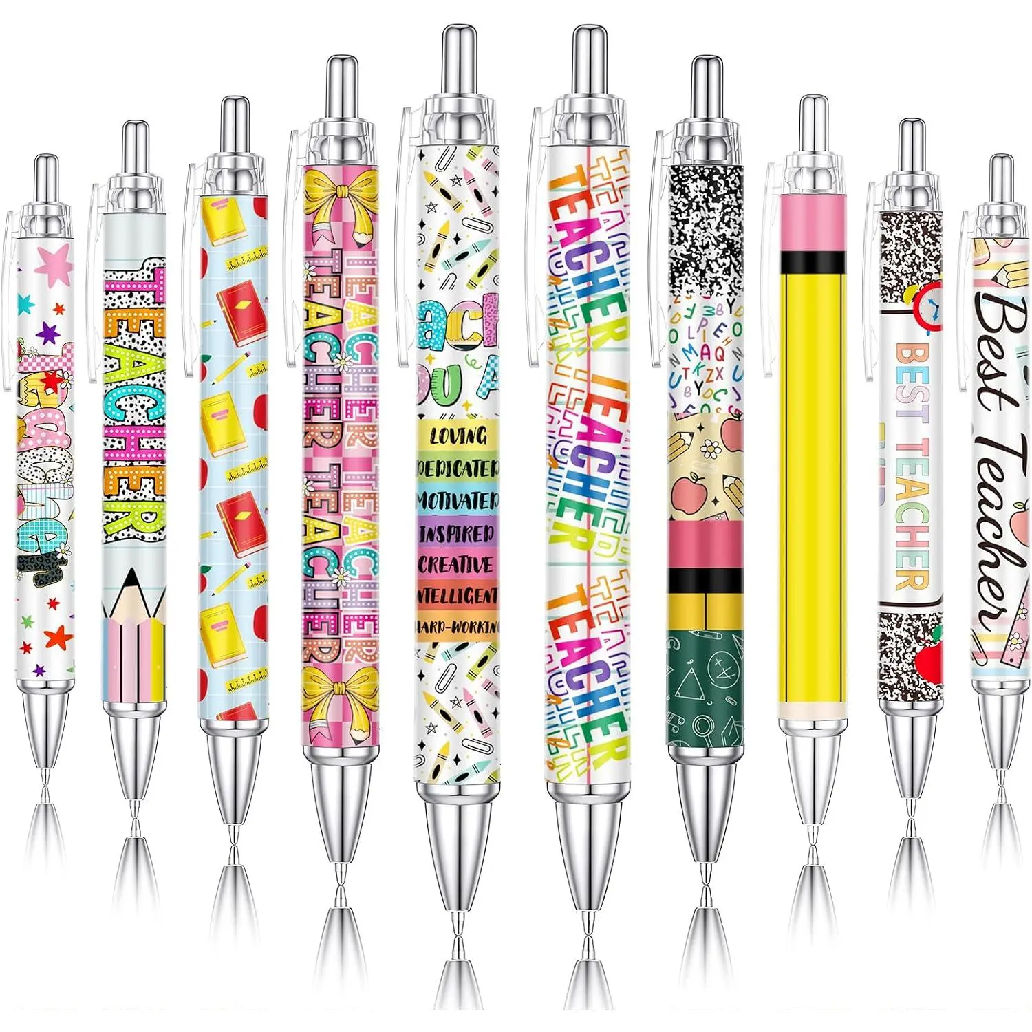 Teacher 10 count Pens, Cute Funny Ballpoint Pen Black Ink Kawaii Stationary Writting Stuff for Office Supplies Desk Accessories Coworker Teacher Gifts School Classroom Decor