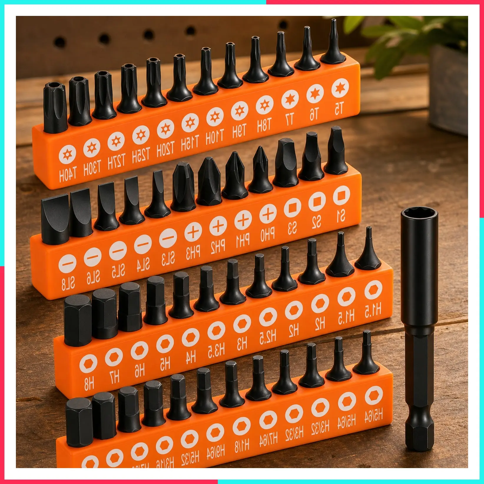 49-Pack Screwdriver Bit Set, Hex Head Drill Bits Set | S2 Steel, SAE/Metric Hex Bits, Torx/Square/Slotted/Phillips Bit Set with 1/4" Bit Holder, 1/4 Hex Shank, 1" Long