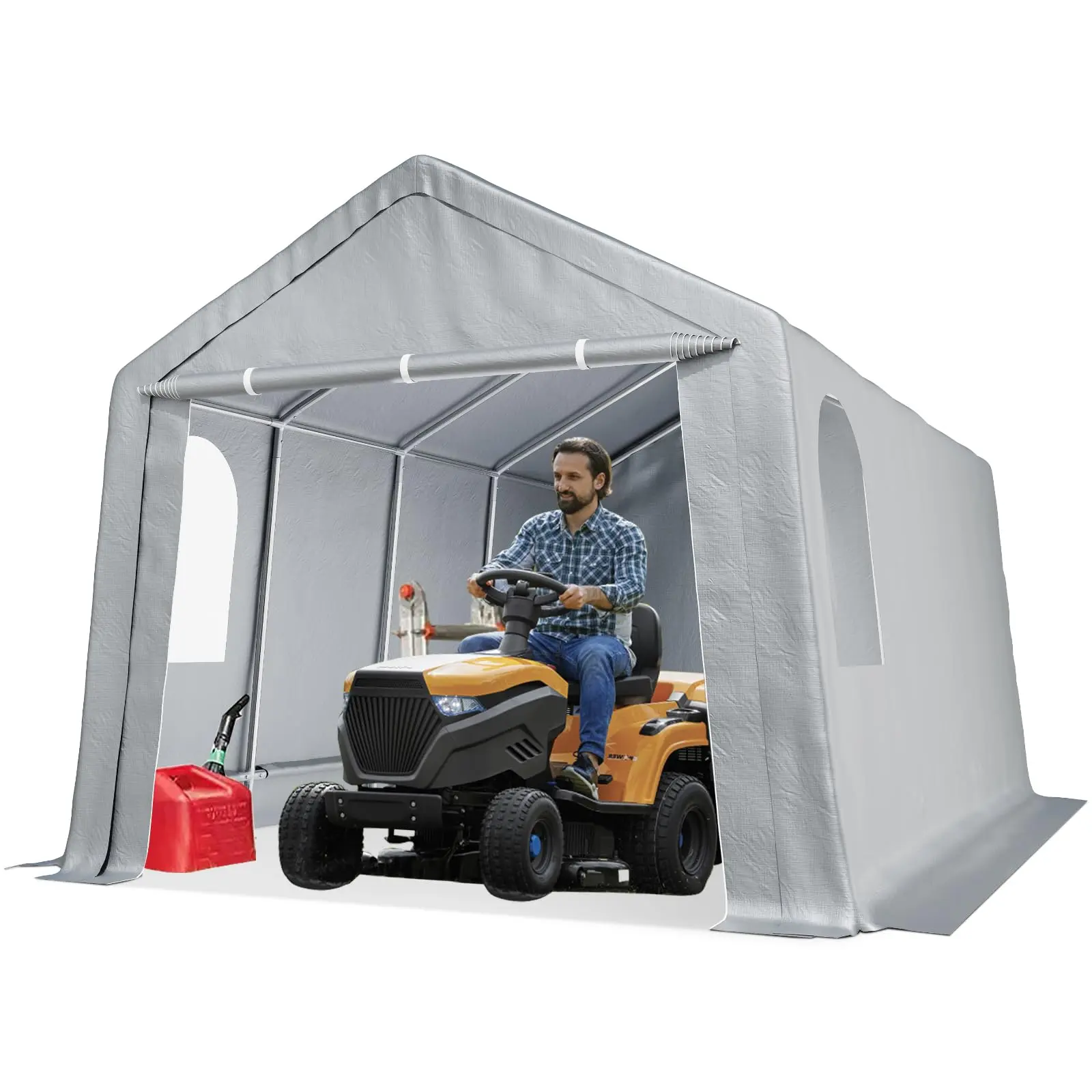 GARVEE 13x20 FT Heavy-Duty Car Storage Tent, 180g PE Waterproof Shelter with Removable Doors, Ventilation Windows & Reinforced Steel Frame for Bike, Garden Tools, Easy Assembly, Grey